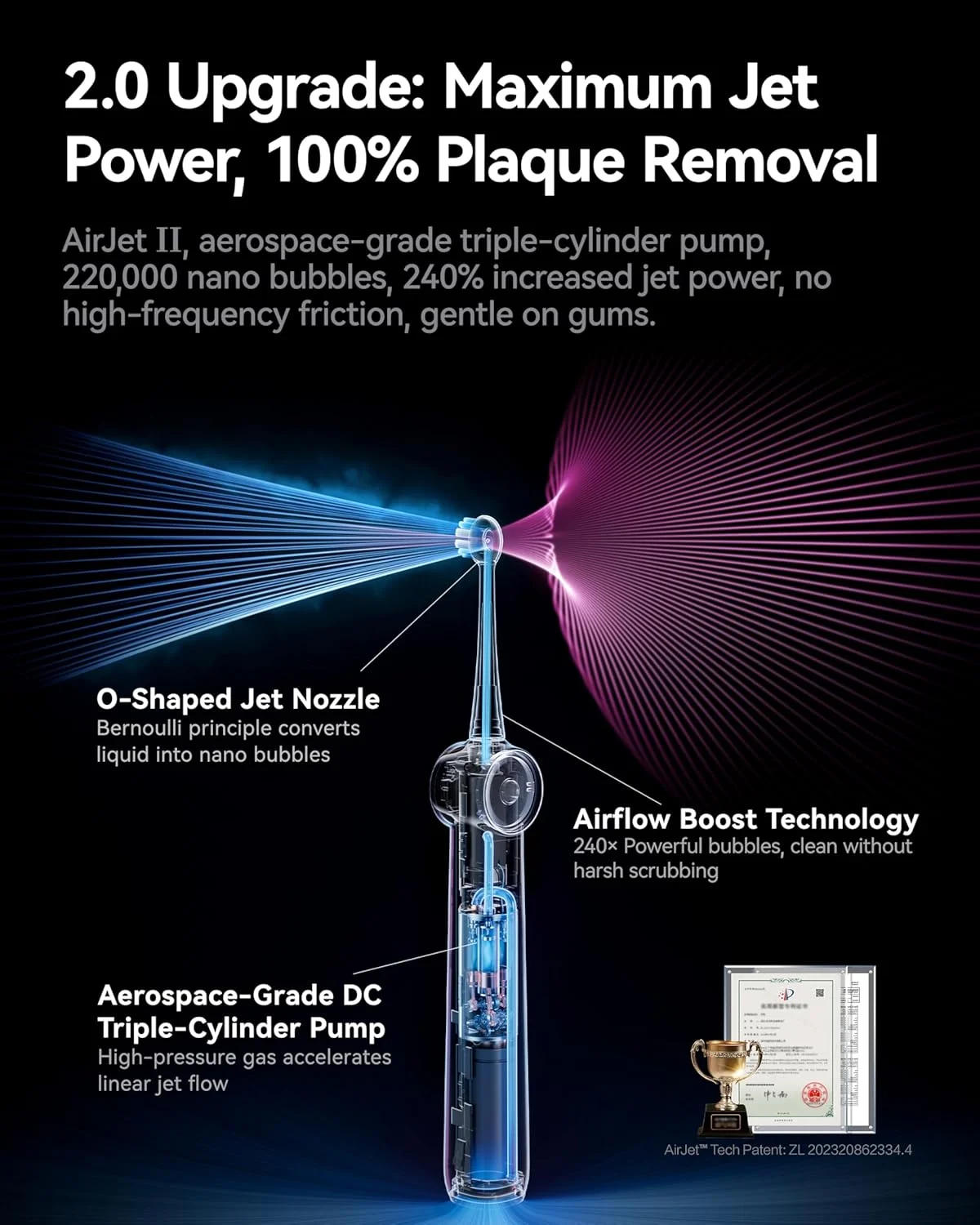 مسواک برقی صوتی RANVOO AirJet II [جت کلین ارتقا یافته]، حذف 100% پلاک، سفید، مناسب بزرگسالان، محافظت از لثه، تمیز کننده دندان های ارتودنسی، قابل شارژ، به همراه 3 سری برس حرفه ای، خاکستری