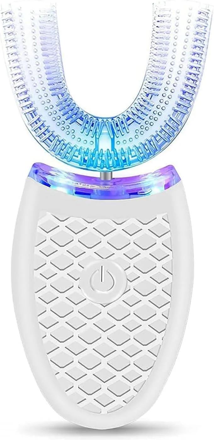 مسواک برقی اتوماتیک U شکل NITU | تمیز کردن سریع 360 درجه کل دهان با لرزش صوتی و سفید کننده نور آبی | پاک کننده دهان قابل شارژ بدون دست برای کودکان و بزرگسالان + نازل اضافی رایگان