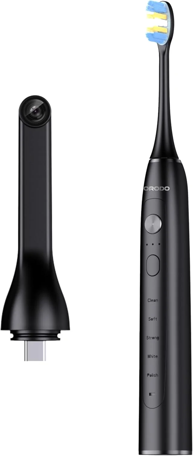 مسواک برقی هوشمند سونیک Porodo Lifestyle با دوربین زنده، 40 روز زمان کارکرد، ضد آب IPX7، 40000 ضربه در دقیقه، 5 حالت مراقبت از دهان، تایمر هوشمند مسواک زدن، کنترل از طریق اپلیکیشن - مشکی