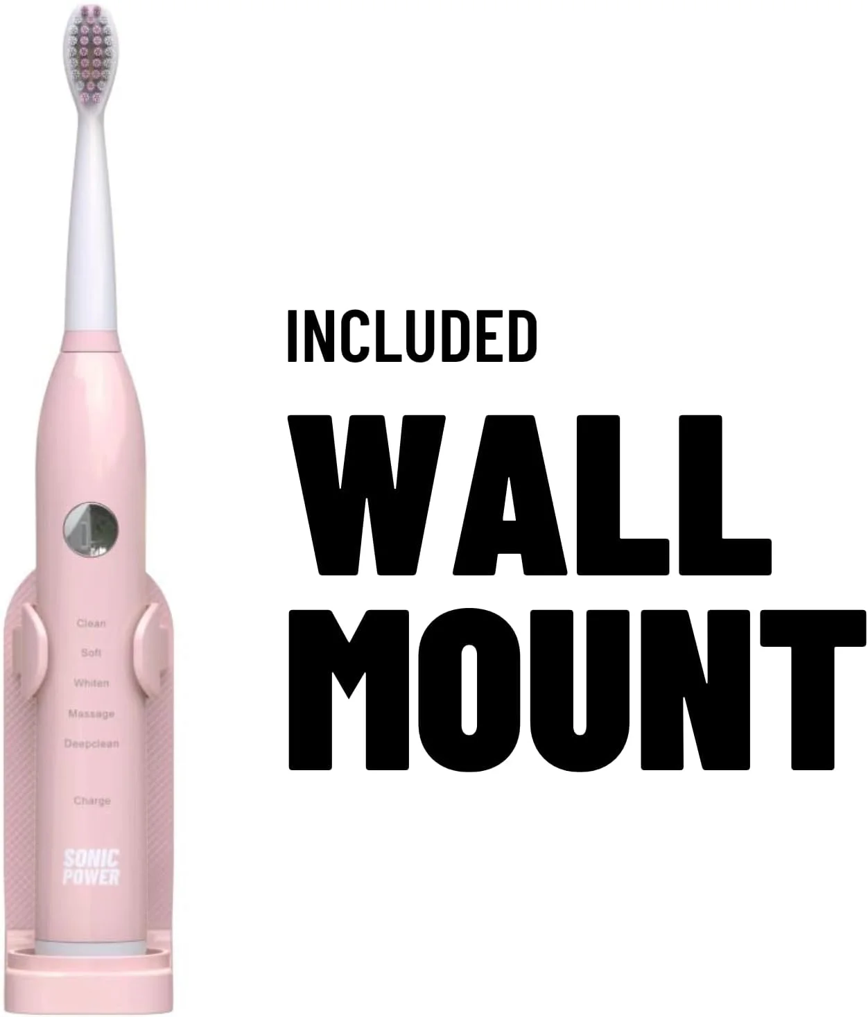 کیت مسواک برقی SonicPower، فوق العاده قابل حمل و سبک با 5 حالت تمیز کردن، شامل سری های برس برای یک سال، باتری قابل شارژ، پایه آینه و درپوش مسافرتی (صورتی)