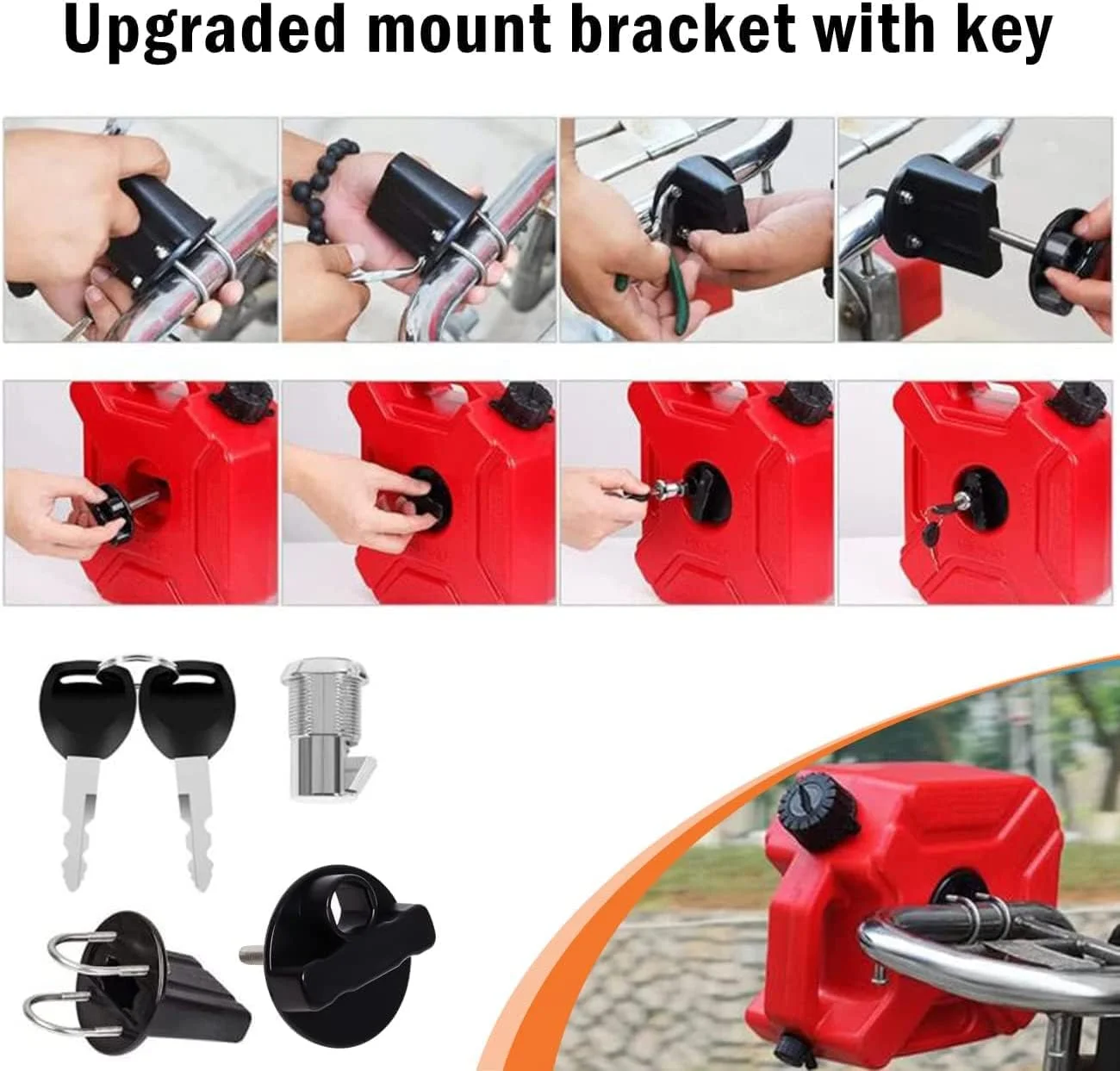 مخزن سوخت 5 لیتری GH GENERIC HUB با براکت نصب و قفل، مخزن ذخیره بنزین و روغن 5 لیتری برای خودروهای شاسی بلند، موتورسیکلت، ATV (قرمز)