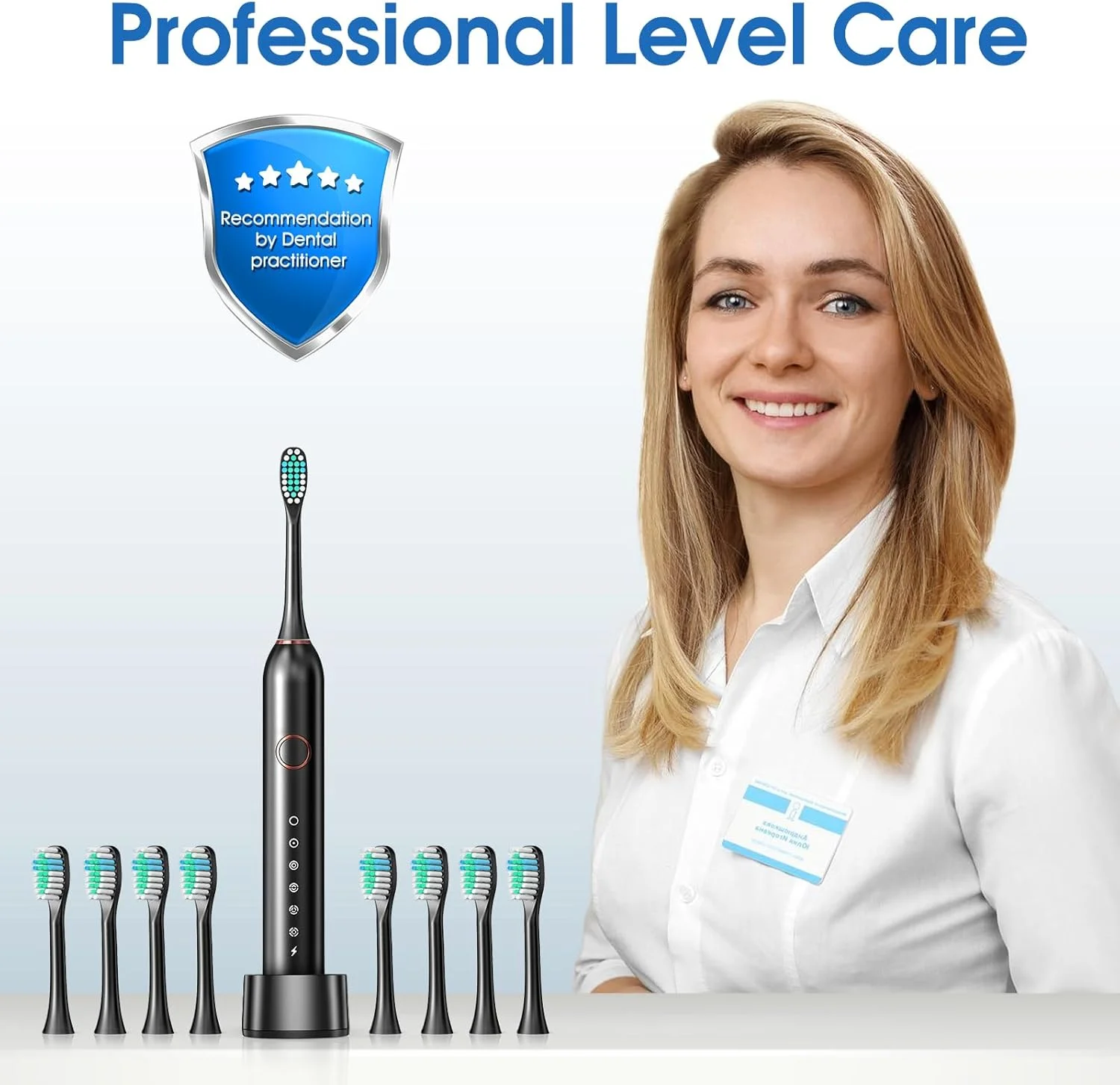 مسواک برقی، نوع سونیک برای بزرگسالان و نوجوانان، 8 سری مسواک، کیف مسافرتی، 6 حالت، موتور الکتریکی 40000 VPM، ضد آب IPX7، تایمر 2 دقیقه ای، شارژ بی سیم، یک بار شارژ برای 100 روز (مشکی) مسواک برقی، نوع سونیک برای بزرگسالان و نوجوانان، 8 سری مسواک، کیف مسافرتی، 6 حالت، موتور الکتریکی 40000 VPM، ضد آب IPX7، تایمر 2 دقیقه ای، شارژ بی سیم، یک بار شارژ برای 100 روز (مشکی)