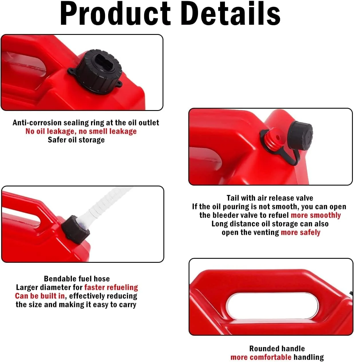 مخزن سوخت 5 لیتری GH GENERIC HUB با براکت نصب و قفل، مخزن ذخیره بنزین و روغن 5 لیتری برای خودروهای شاسی بلند، موتورسیکلت، ATV (قرمز)