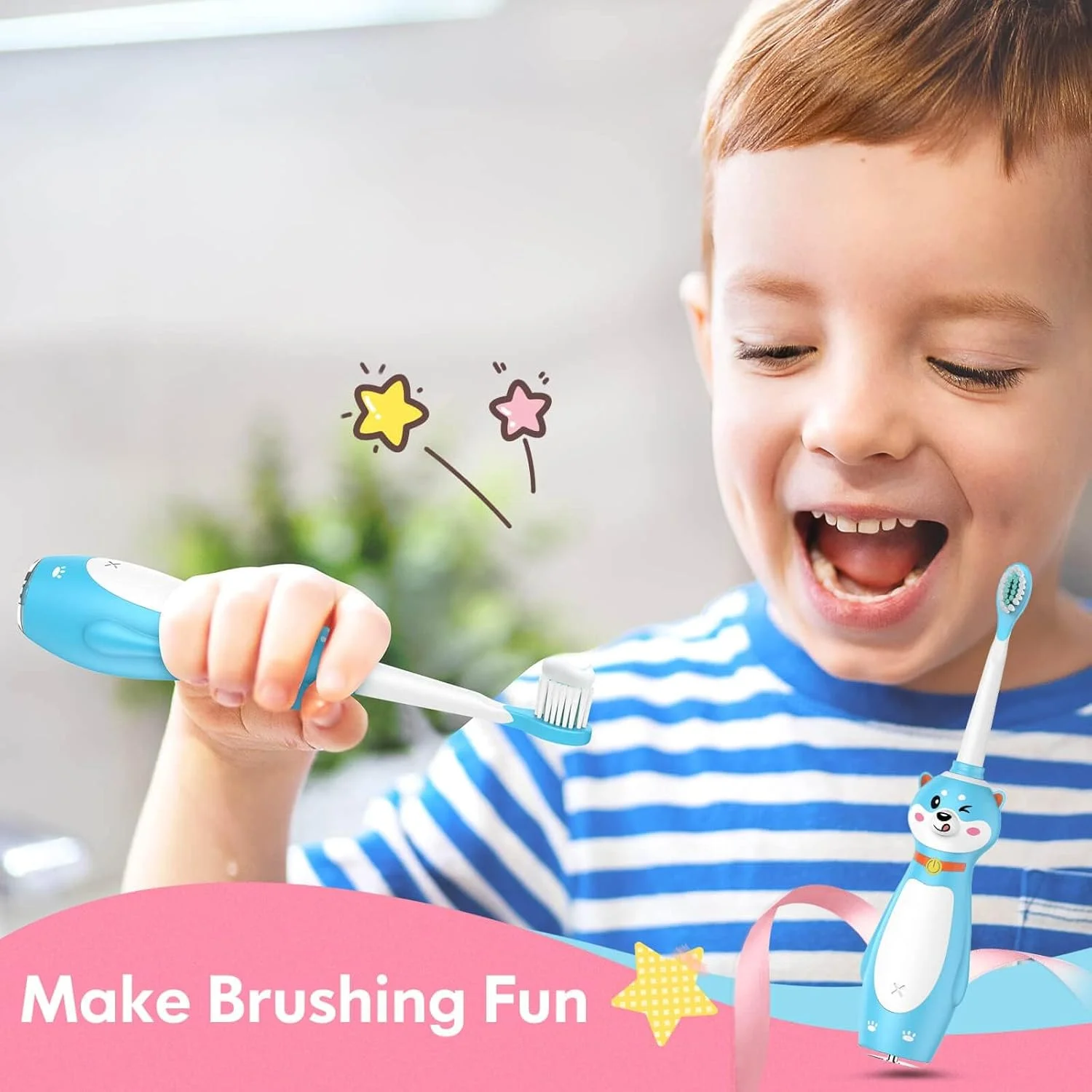 مسواک برقی شارژی کودکانه DADA-TECH، مسواک سیلیکونی سونیک با تایمر برای کودکان پسر و دختر 3 سال به بالا، 3 حالت با حافظه، 4 سر برس نرم (سگ آبی شیبا اینو) مسواک برقی شارژی کودکانه DADA-TECH، مسواک سیلیکونی سونیک با تایمر برای کودکان پسر و دختر 3 سال به بالا، 3 حالت با حافظه، 4 سر برس نرم (سگ آبی شیبا اینو)