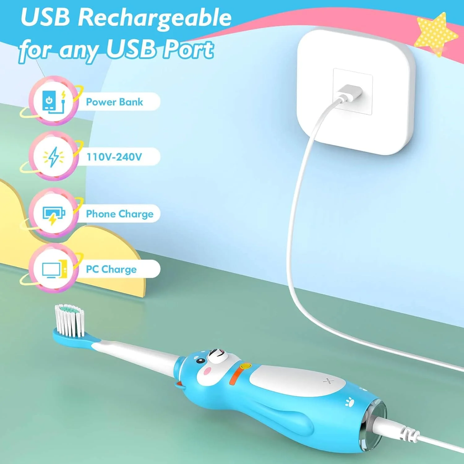 مسواک برقی شارژی کودکانه DADA-TECH، مسواک سیلیکونی سونیک با تایمر برای کودکان پسر و دختر 3 سال به بالا، 3 حالت با حافظه، 4 سر برس نرم (سگ آبی شیبا اینو) مسواک برقی شارژی کودکانه DADA-TECH، مسواک سیلیکونی سونیک با تایمر برای کودکان پسر و دختر 3 سال به بالا، 3 حالت با حافظه، 4 سر برس نرم (سگ آبی شیبا اینو)