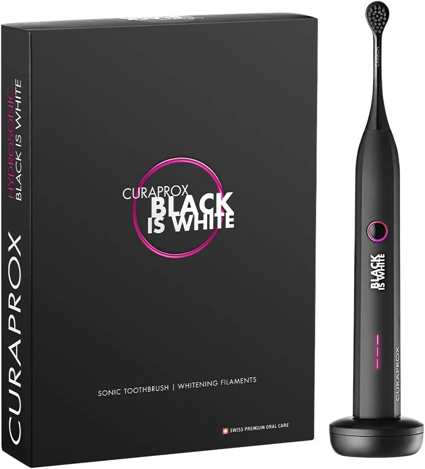 مسواک برقی بزرگسالان Curaprox Hydrosonic Black Is White با 3 سطح تمیز کنندگی هیدروسونیک - قابل شارژ