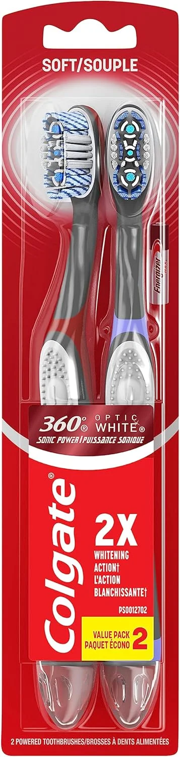 مسواک برقی لرزشی با باتری کولگیت 360 Optic White Sonic، نرم، 2 عددی
