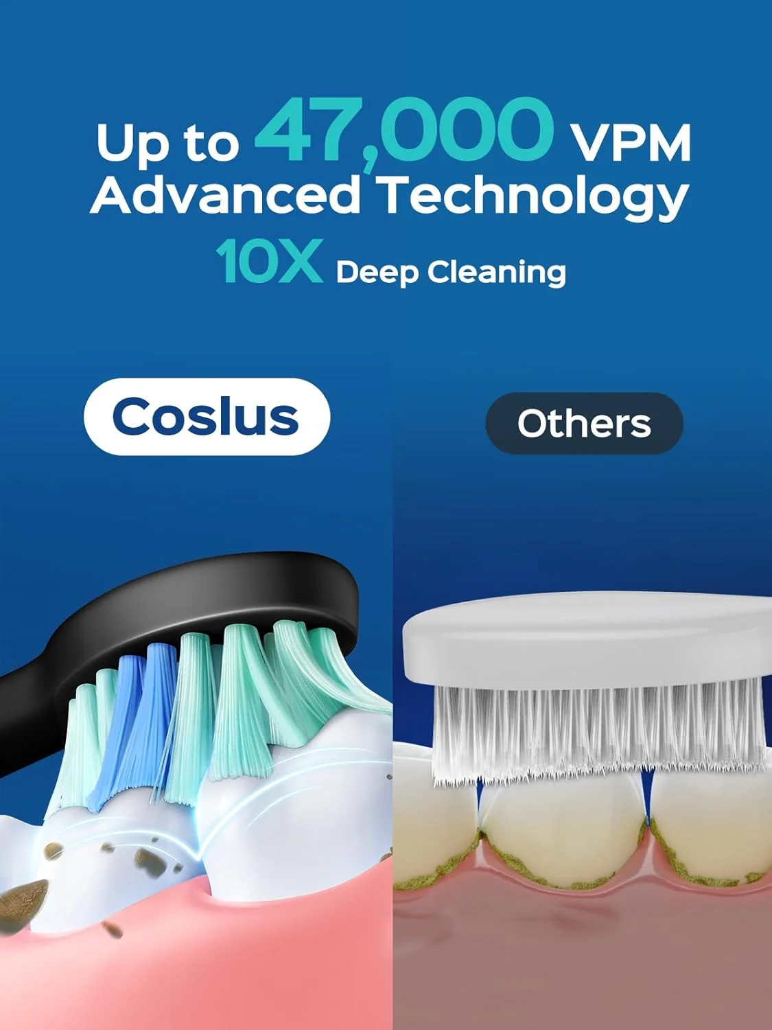 مسواک برقی صوتی COSLUS برای بزرگسالان: 47000 ویپیام برای تمیز کردن عمیق و سفید کردن دندانها به همراه کیف مسافرتی - 5 حالت برای دندانهای حساس و ارتودنسی، شارژ بیسیم، 6 سری مسواک برای خانواده، مشکی مسواک برقی صوتی COSLUS برای بزرگسالان: 47000 ویپیام برای تمیز کردن عمیق و سفید کردن دندانها به همراه کیف مسافرتی - 5 حالت برای دندانهای حساس و ارتودنسی، شارژ بیسیم، 6 سری مسواک برای خانواده، مشکی