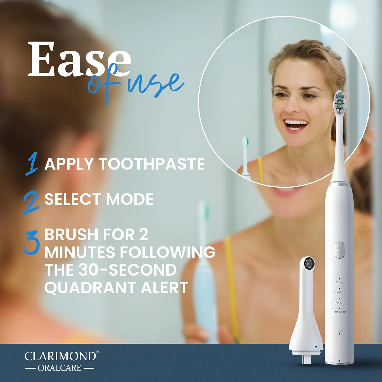 Clarimond White Ultimate Edition Advanced Deep Clean Electric Toothbrush with HD Camera, Type-C Charging, IPX7 Waterproof, Long Battery Life, Smart Timer, Multiple Modes, 3 Dupont Brush Heads Clarimond White Ultimate Edition Advanced Deep Clean Electric Toothbrush with HD Camera, Type-C Charging, IPX7 Waterproof, Long Battery Life, Smart Timer, Multiple Modes, 3 Dupont Brush Heads