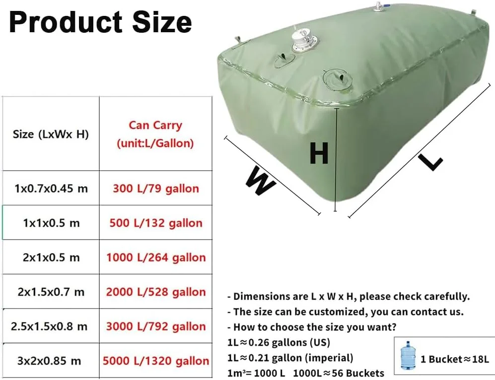 کیسه روغن تاشو با ظرفیت بزرگ، مخزن بنزین، درام روغن قابل حمل، مخزن بزرگ ذخیره سوخت در فضای باز، کیسه ذخیره بنزین نرم TPU، کیسه گازوئیل، 1000 لیتر