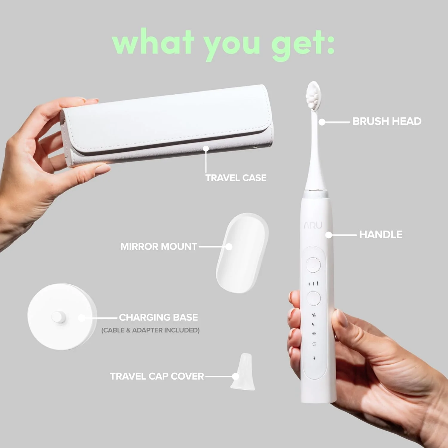 ARU Sonic Toothbrush Starter Kit with Customizable Modes and 2 Minute Timer, ADA-Approved Electric Toothbrush for Adults, Soft Toothbrush for Gums, 45+ Days Battery, Travel Case, Arctic White