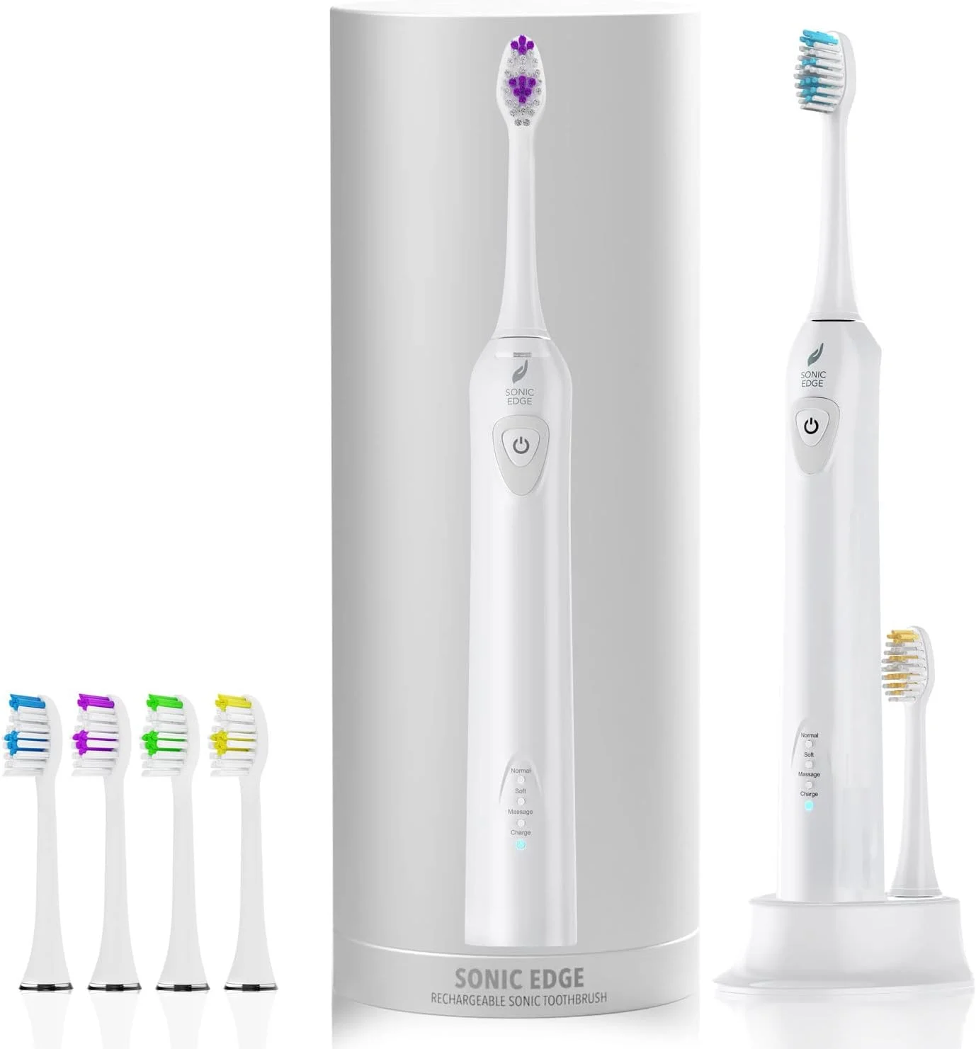 مسواک برقی سونیک Acteh، مسواک قابل شارژ با 3 حالت مسواک زدن، تایمر خودکار 2 دقیقه ای، یادآوری 30 ثانیه ای چهارگانه و باتری با شارژ طولانی مدت (سفید)