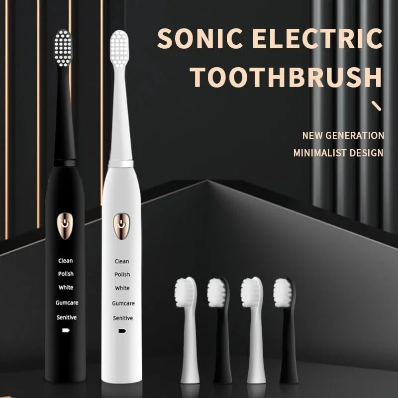 Classic Adult Acoustic Electric Toothbrush White 5 Speed Mode USB Charging IPX7 Waterproof