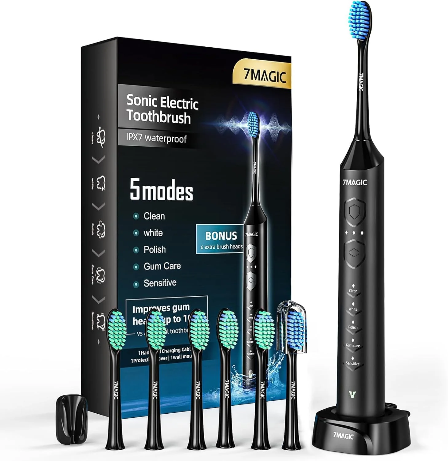 7MAGIC Electric Toothbrush for Adults, Deep Black, zz 7MAGIC Electric Toothbrush for Adults, Deep Black, zz