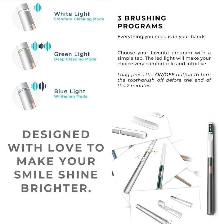 مسواک برقی هوشمند قابل حمل 7MD با شارژ مغناطیسی USB، برس های Dupont، 3 حالت، ضد آب IPX7 |7MD-033920| (خاکستری، باتری لیتیومی 320 میلی آمپر ساعت)