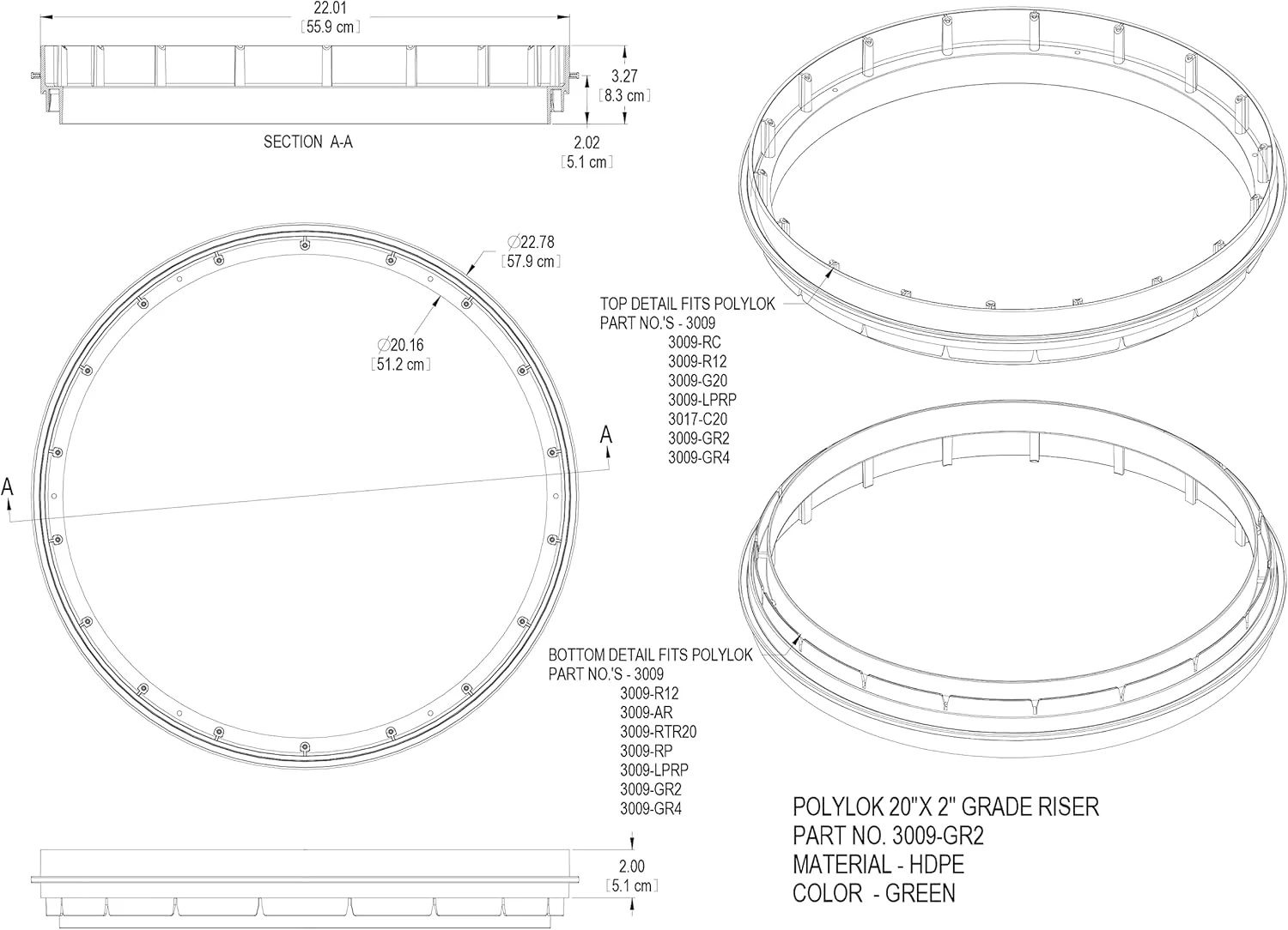 رایزر مخزن سپتیک 20 اینچ در 6 اینچ Polylok (PN: 3009)