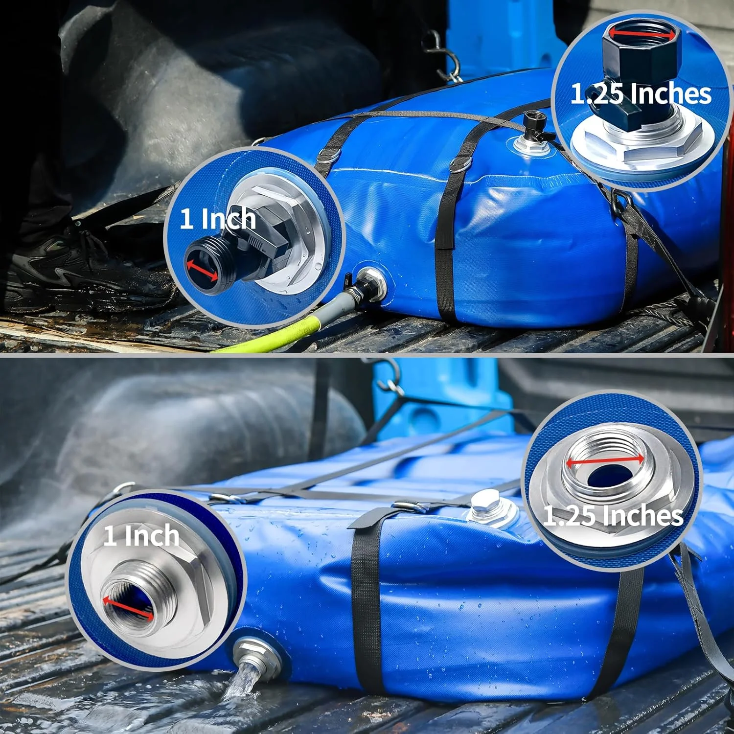 مخزن آب TPU، مخزن آب شیرین قابل حمل 132 لیتری مناسب RV، ظرف تاشو و انعطاف پذیر بدون BPA با گرید غذایی برای نوشیدن، کمپینگ، آبیاری و مواقع اضطراری - طوفان، خشکسالی، آتش سوزی (اتصال 3/4 اینچی GHT)