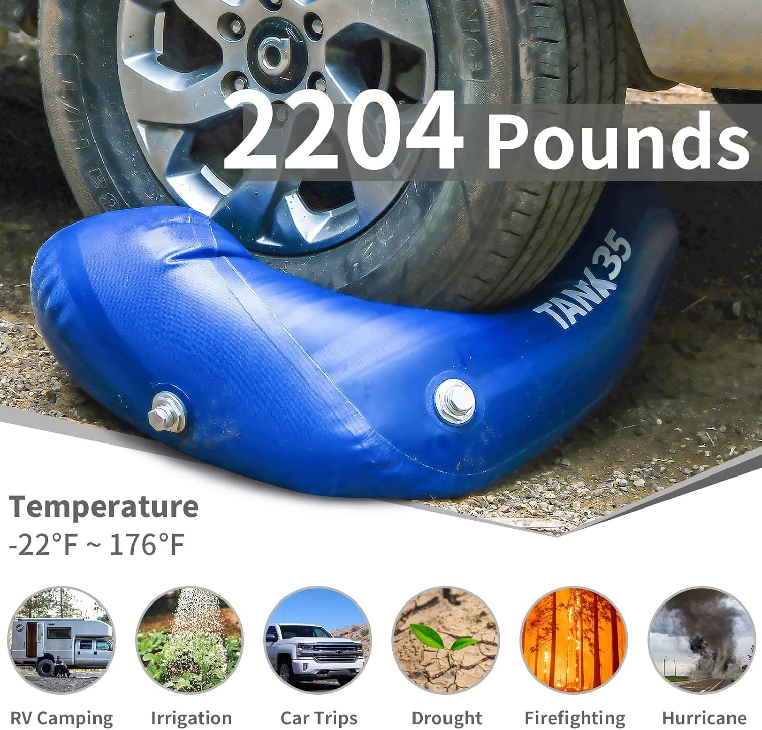 مخزن آب TPU، مخزن آب شیرین قابل حمل 132 لیتری مناسب RV، ظرف تاشو و انعطاف پذیر بدون BPA با گرید غذایی برای نوشیدن، کمپینگ، آبیاری و مواقع اضطراری - طوفان، خشکسالی، آتش سوزی (اتصال 3/4 اینچی GHT)