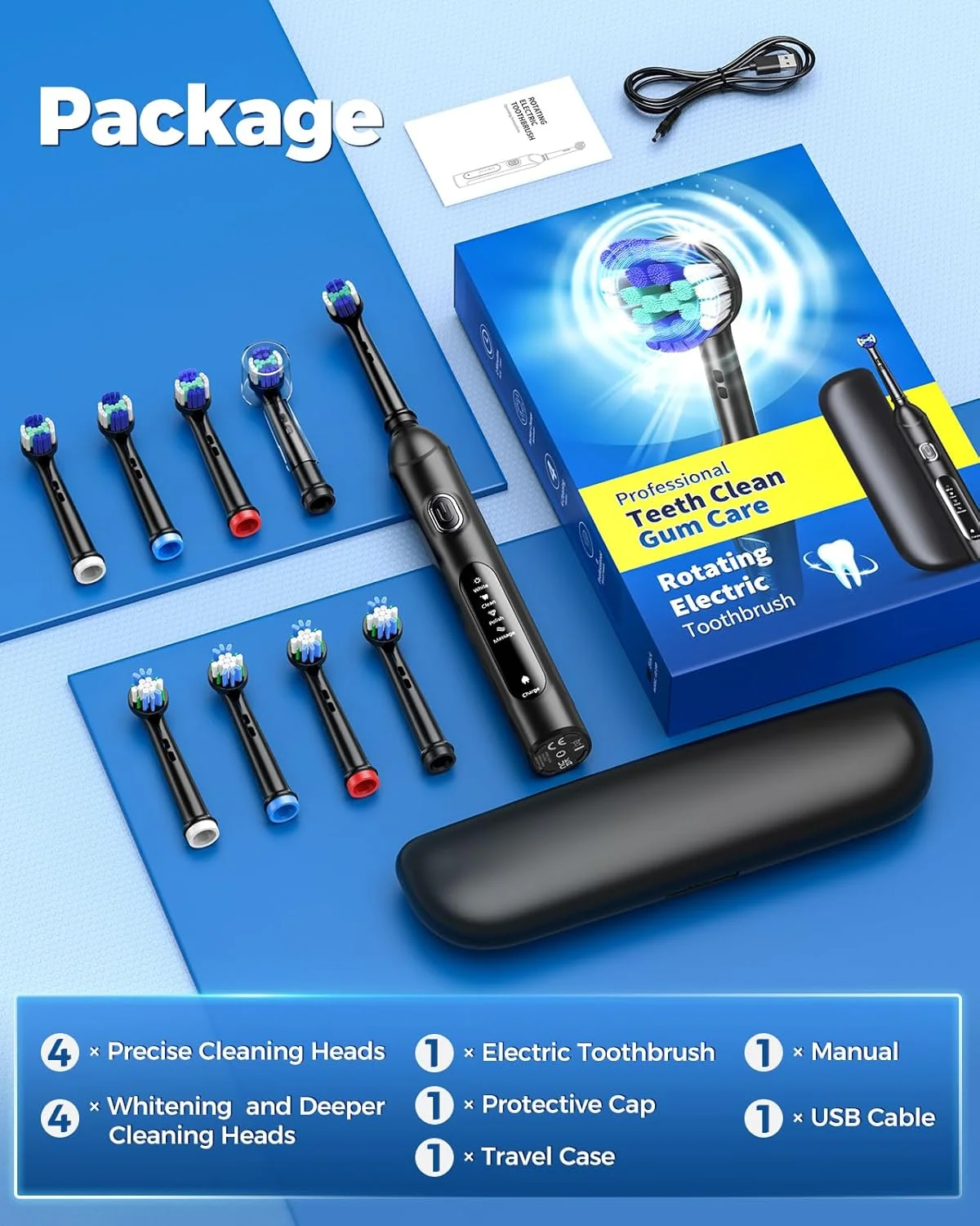 مسواک برقی چرخشی TEETHEORY با کیف مسافرتی برای بزرگسالان، مسواک برقی با 4 حالت تمیزکنندگی عمیق به همراه 8 سری (2 نوع)، قابلیت شارژ و تایمر هوشمند 2 دقیقه ای مسواک برقی چرخشی TEETHEORY با کیف مسافرتی برای بزرگسالان، مسواک برقی با 4 حالت تمیزکنندگی عمیق به همراه 8 سری (2 نوع)، قابلیت شارژ و تایمر هوشمند 2 دقیقه ای