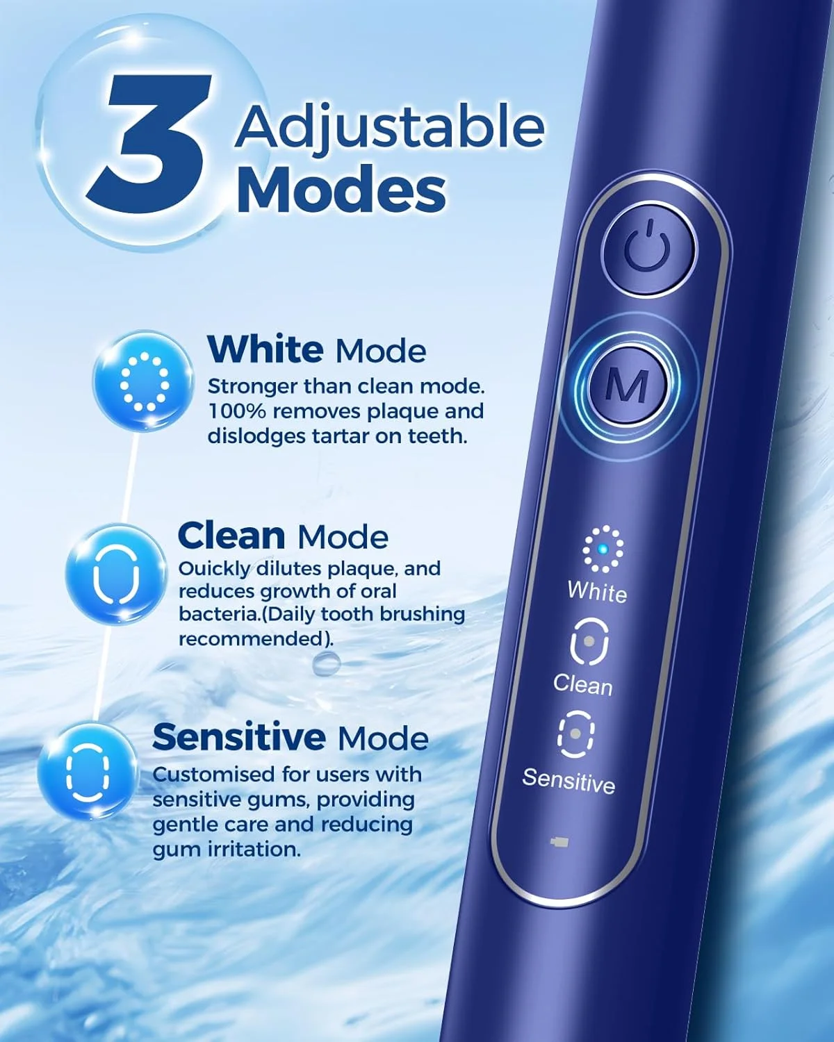 مسواک برقی چرخشی TEETHEORY برای بزرگسالان با 8 سری مسواک، مسواک برقی قابل شارژ با قابلیت پاکسازی عمیق، دارای 4 حالت و تایمر هوشمند 2 دقیقه ای، با ماندگاری 30 روزه و ضد آب IPX7 - آبی مسواک برقی چرخشی TEETHEORY برای بزرگسالان با 8 سری مسواک، مسواک برقی قابل شارژ با قابلیت پاکسازی عمیق، دارای 4 حالت و تایمر هوشمند 2 دقیقه ای، با ماندگاری 30 روزه و ضد آب IPX7 - آبی