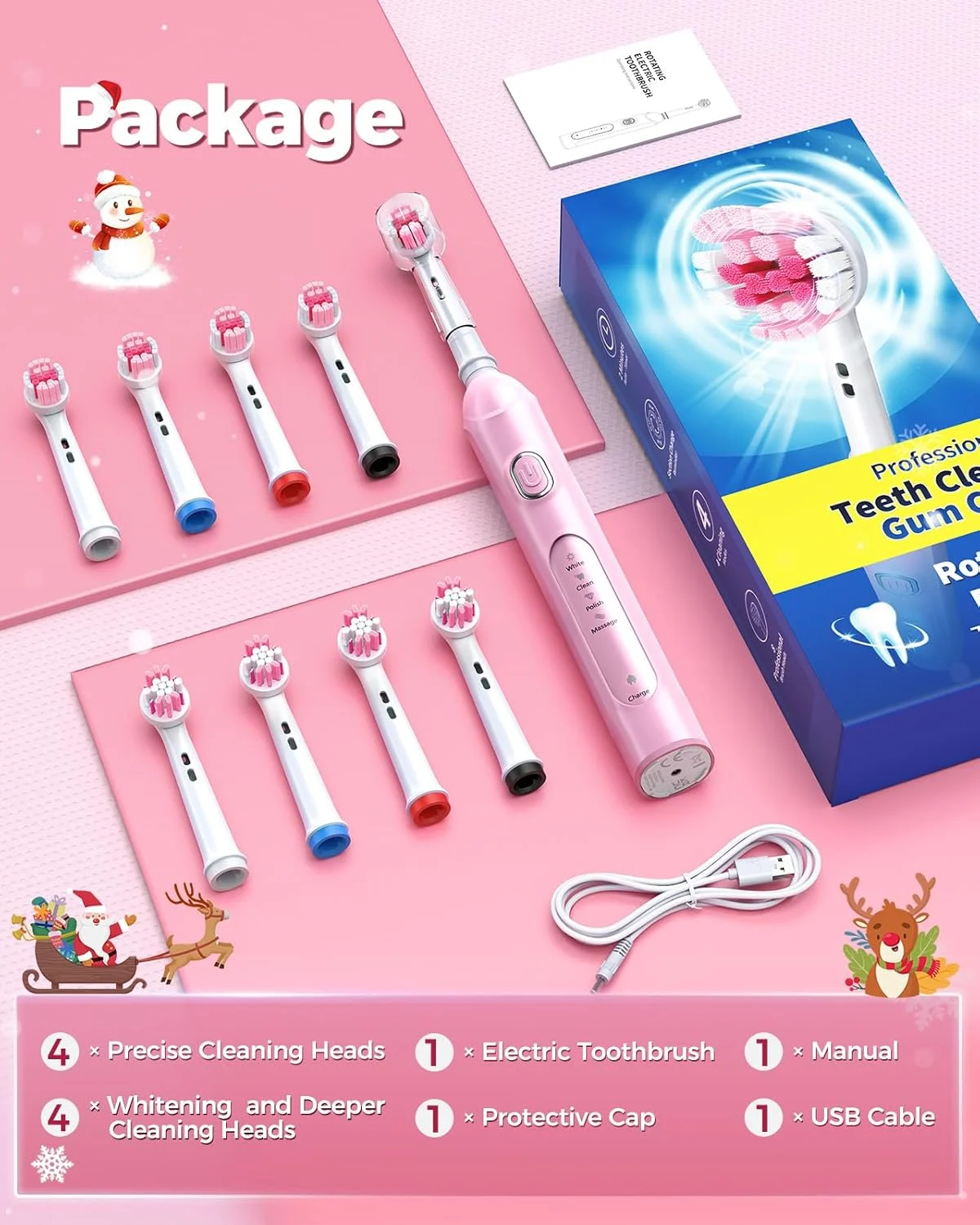 مسواک برقی چرخشی بزرگسالان TEETHEORY با 8 سری (2 نوع)، مسواک برقی با 4 حالت تمیز کنندگی عمیق، قدرت قابل شارژ و تایمر هوشمند 2 دقیقه ای - صورتی مسواک برقی چرخشی بزرگسالان TEETHEORY با 8 سری (2 نوع)، مسواک برقی با 4 حالت تمیز کنندگی عمیق، قدرت قابل شارژ و تایمر هوشمند 2 دقیقه ای - صورتی