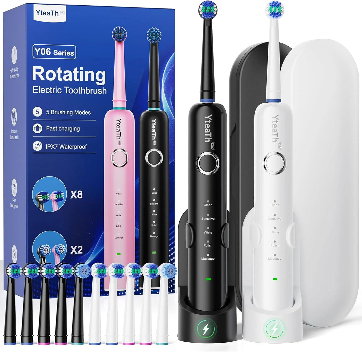 بسته 2 عددی مسواک برقی چرخشی با 8 سری مسواک برای بزرگسالان و کودکان، باتری با عمر 60 روز، استند شارژ دیواری بیسیم، مسواک صوتی 5 حالته با کیف مسافرتی بسته 2 عددی مسواک برقی چرخشی با 8 سری مسواک برای بزرگسالان و کودکان، باتری با عمر 60 روز، استند شارژ دیواری بیسیم، مسواک صوتی 5 حالته با کیف مسافرتی