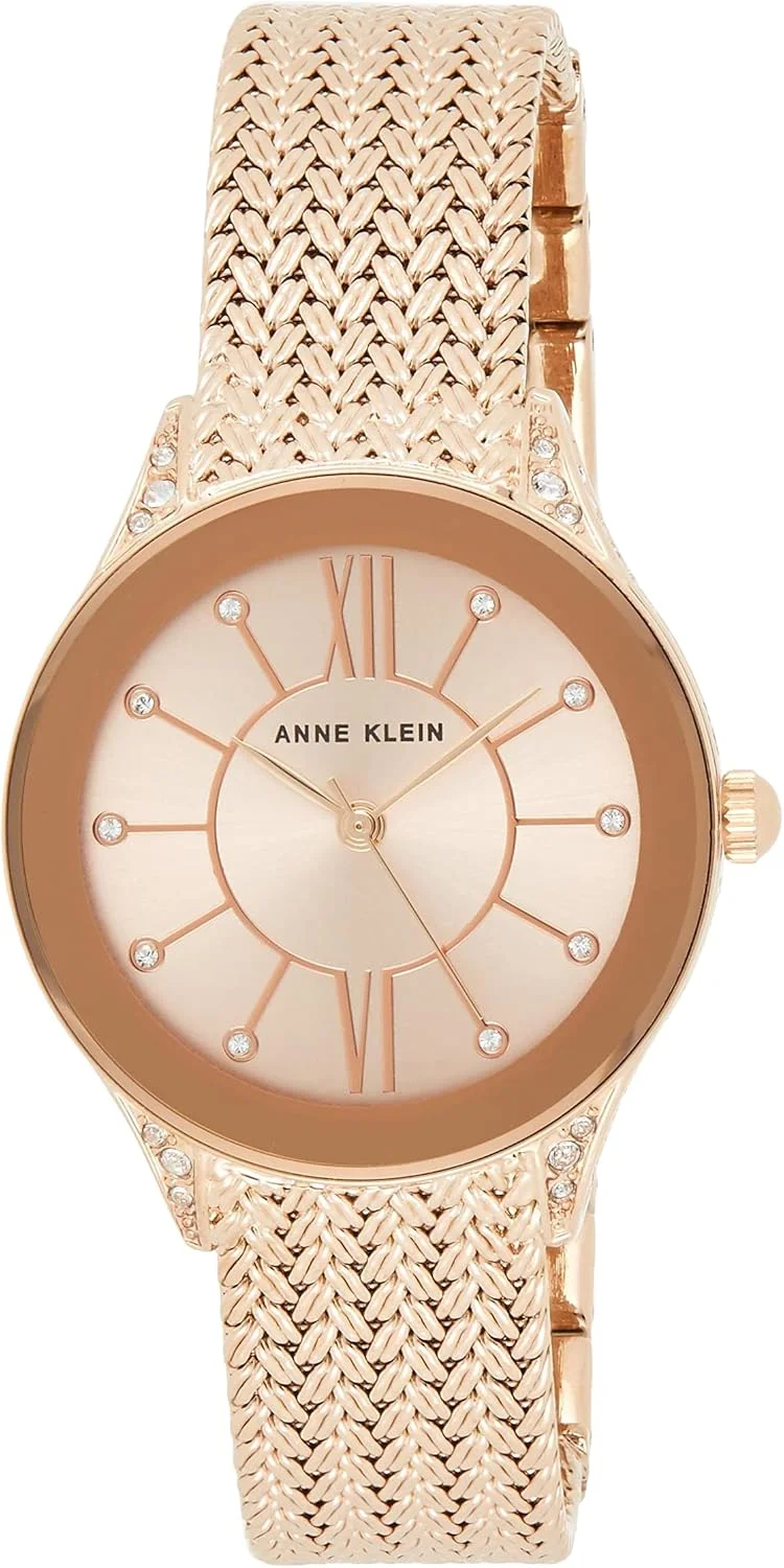 Anne Klein Women's Crystal Accented Tone Mesh Bracelet Watch