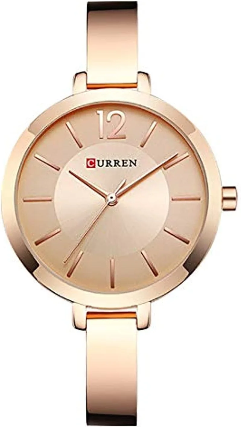 Curren 9012 Quartz Movement Round Dial Stainless Steel Strap Waterproof Women Wristwatch -Rose Gold