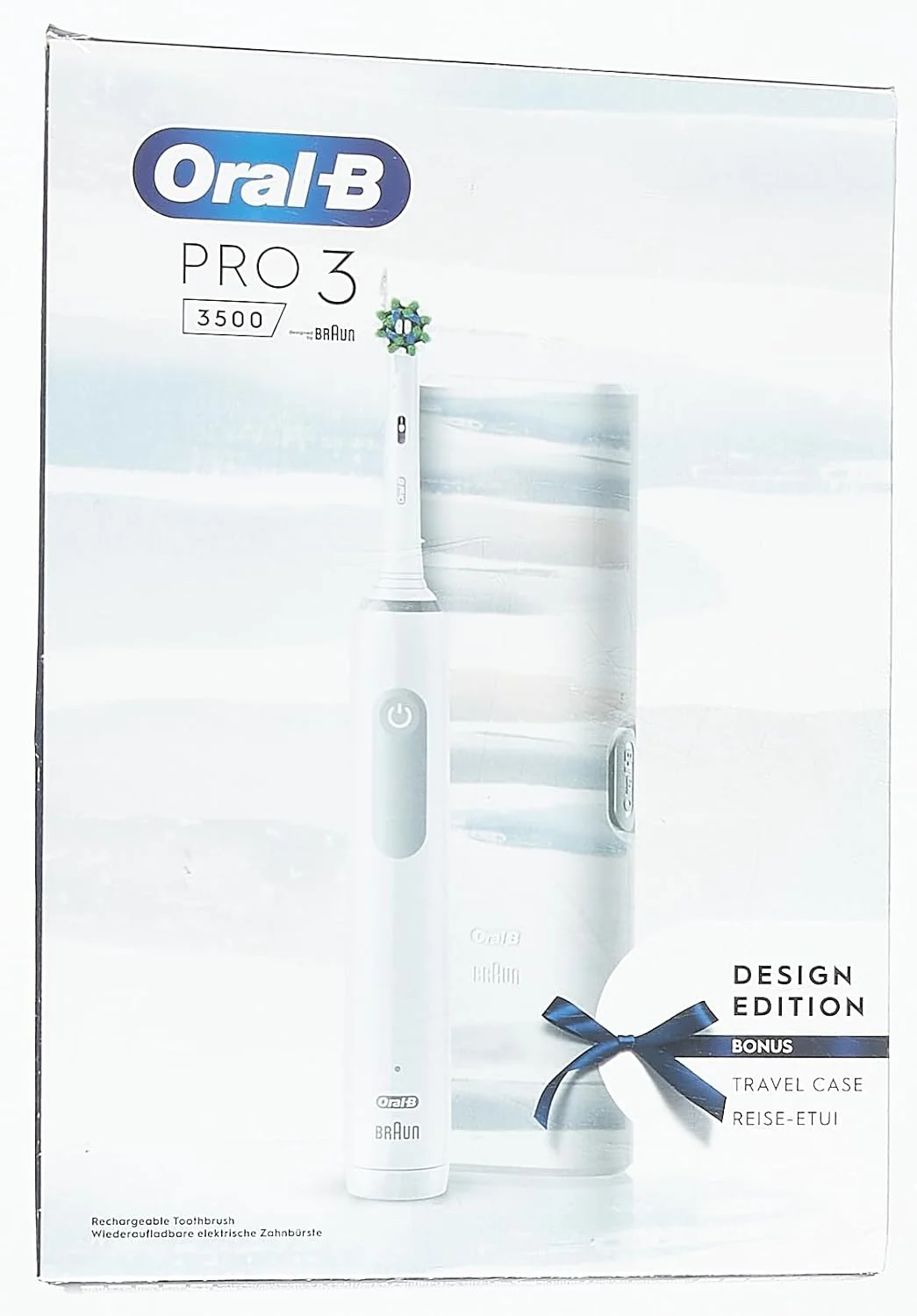 Oral-B PRO 3 3500 Brosse à dents électrique avec 3 modes de brossage et contrôle visuel de la pression à 360° pour soins dentaires, étui de voyage à rayures Gift homme/femme conçu par marron, blanc
