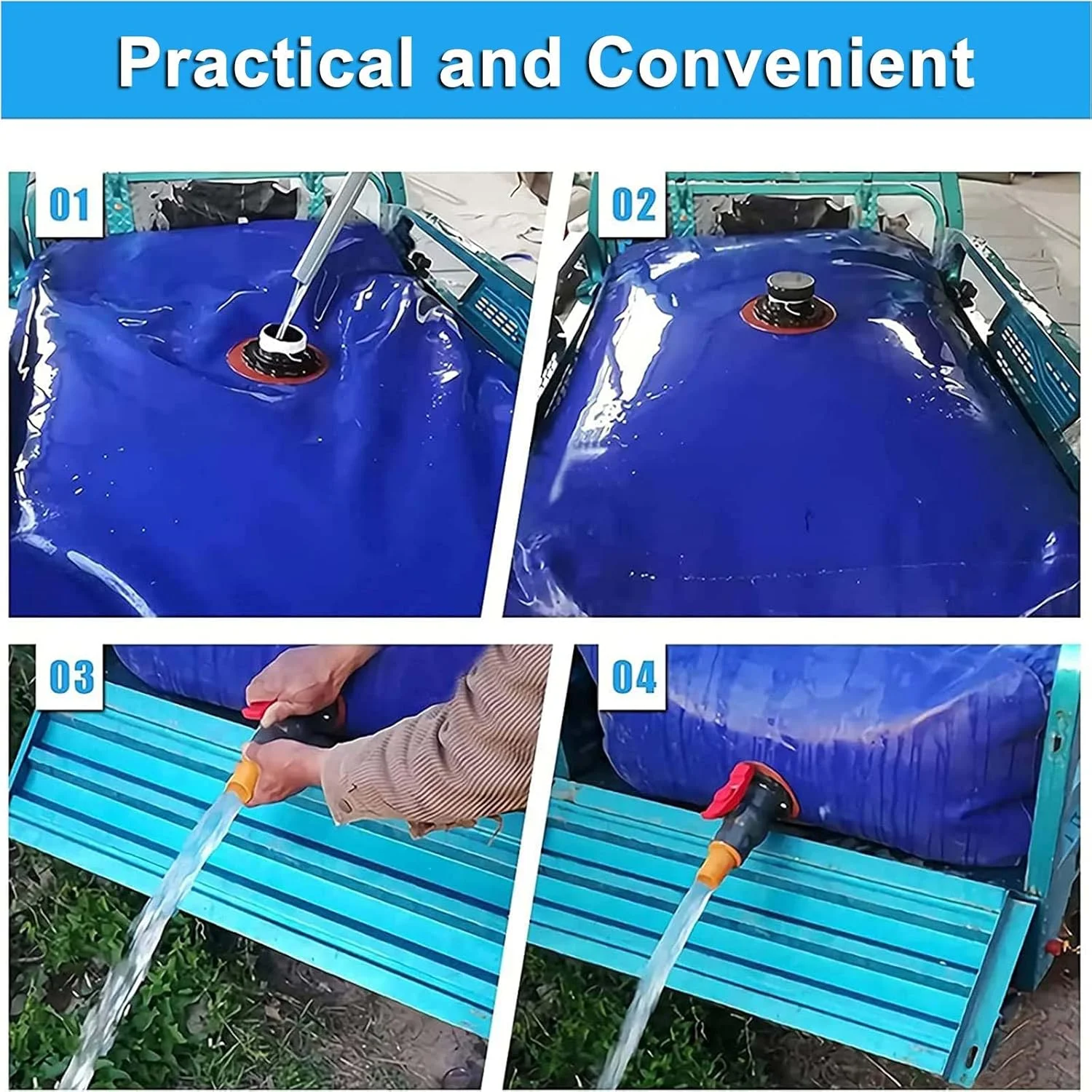 مخازن ذخیره آب، مثانه آب تاشو Flexitank، مخزن بزرگ در فضای باز با شیر روشن/خاموش و شیر آب، برای باغبانی، ساخت و ساز، مزرعه، سوارکاری، 600 لیتر