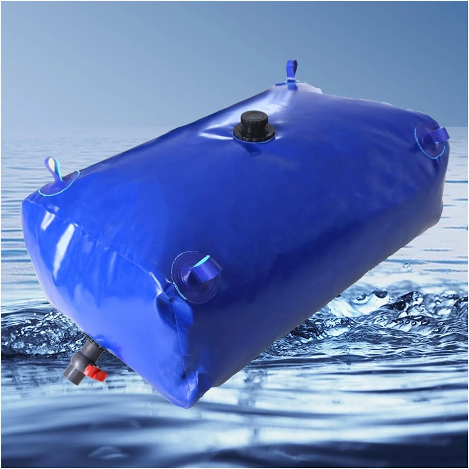 مخزن آب تاشو با ظرفیت بالا برای فضای باز، مخزن انعطاف پذیر ذخیره آب با شیر روشن/خاموش، مخازن تاشو ذخیره آب برای ذخیره آب کشاورزی، مقاوم در برابر خشکی WMEIE (رنگ: آبی، سایز: 1.25