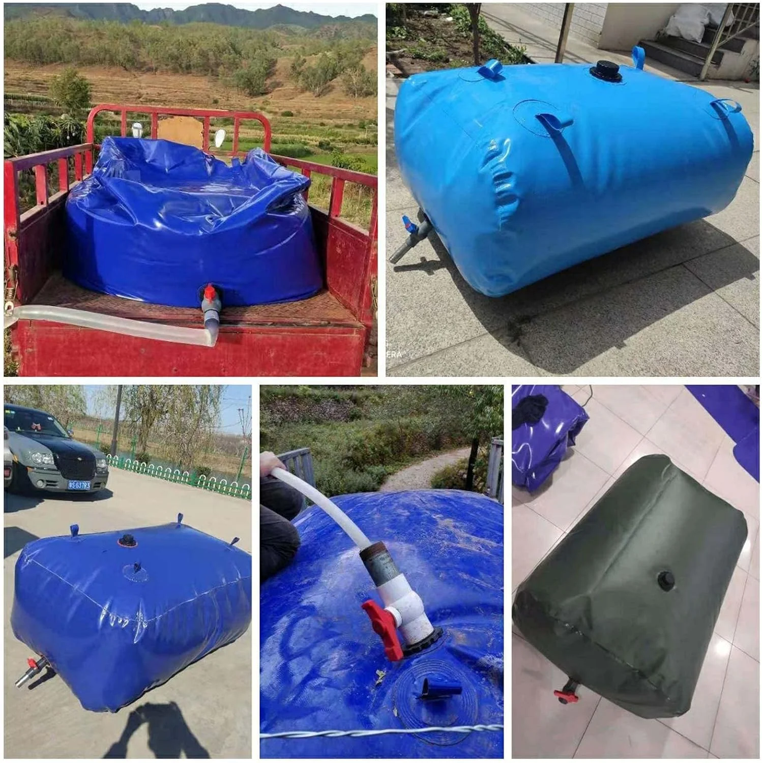 مخازن ذخیره آب، مثانه آب تاشو Flexitank، مخزن بزرگ در فضای باز با شیر روشن/خاموش و شیر آب، برای باغبانی، ساخت و ساز، مزرعه، سوارکاری، 600 لیتر