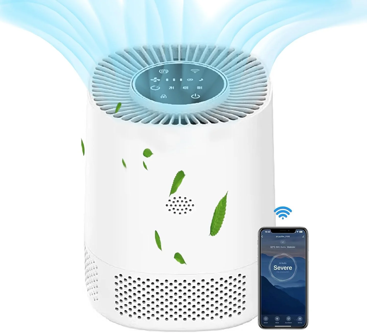دستگاه تصفیه هوای هوشمند برای اتاق بزرگ، 2300 فوت مربع، فیلتر HEPA H13، سنسور آتش سوزی PM 2.5، حالت خواب آرام 20 دسی بل برای اتاق خواب و دفتر کار، تمیز کننده 99.97% گرد و غبار، دود، گرده، موی حیوانات خانگی (سفید-آبی)