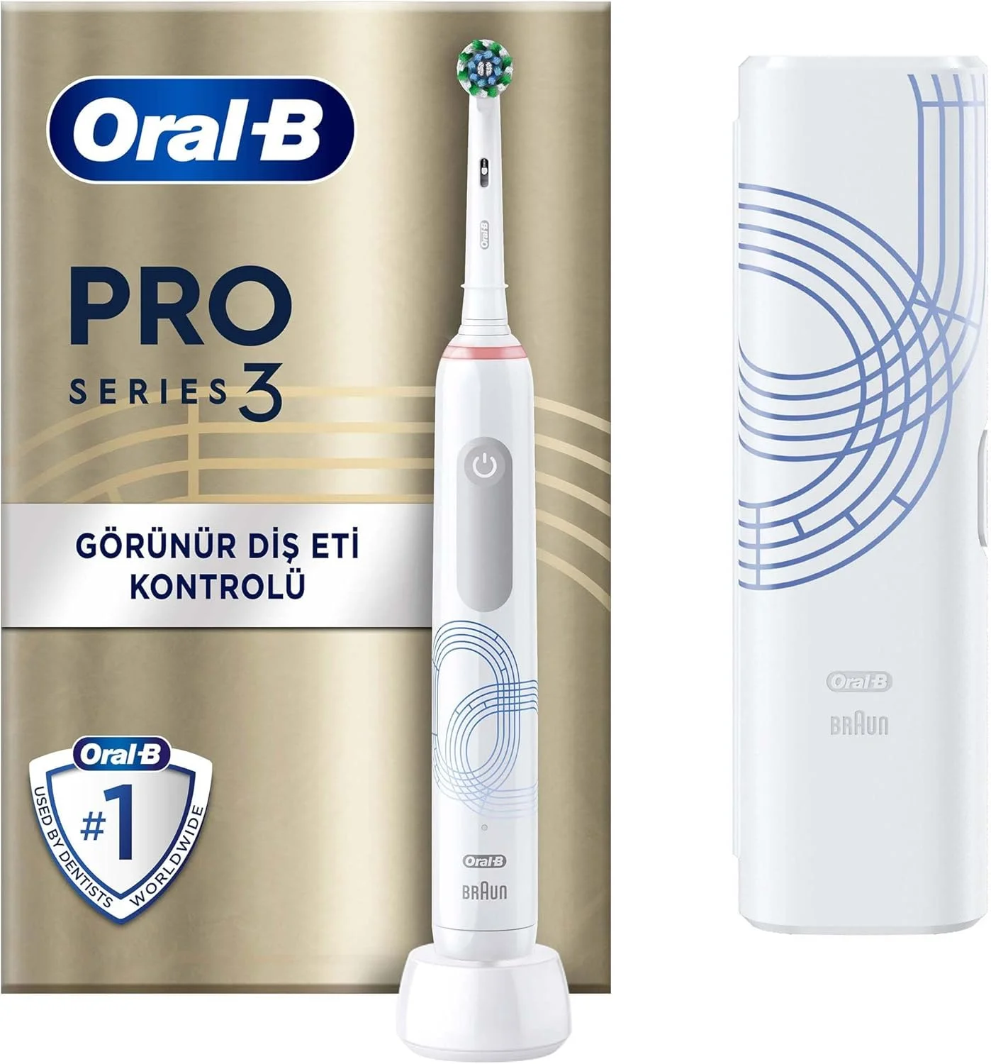 مسواک برقی سفید Oral-B Pro Series 3، دارای 1 سری مسواک و 1 جعبه مسافرتی