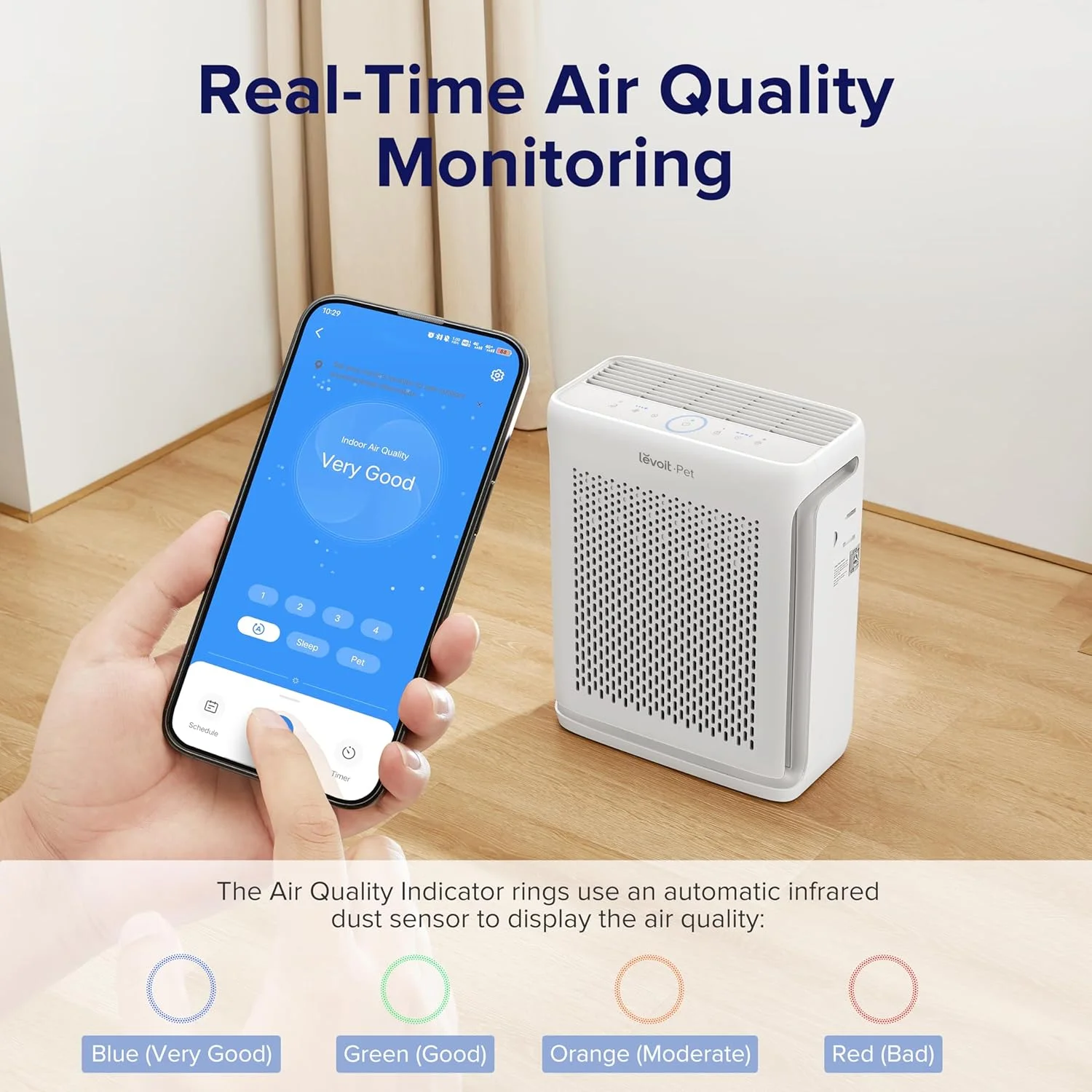 دستگاه تصفیه هوا هوشمند LEVOIT مدل Vital 100S، فیلتر قابل شستشو، سنسور کیفیت هوا، حالت حیوانات خانگی، صدای کم 23dB، پوشش 52 متر مربع، حذف 99.97% گرد و غبار، گرده، شوره حیوانات خانگی، بوها، دود برای خانه، اتاق خواب، دفتر کار دستگاه تصفیه هوا هوشمند LEVOIT مدل Vital 100S، فیلتر قابل شستشو، سنسور کیفیت هوا، حالت حیوانات خانگی، صدای کم 23dB، پوشش 52 متر مربع، حذف 99.97% گرد و غبار، گرده، شوره حیوانات خانگی، بوها، دود برای خانه، اتاق خواب، دفتر کار