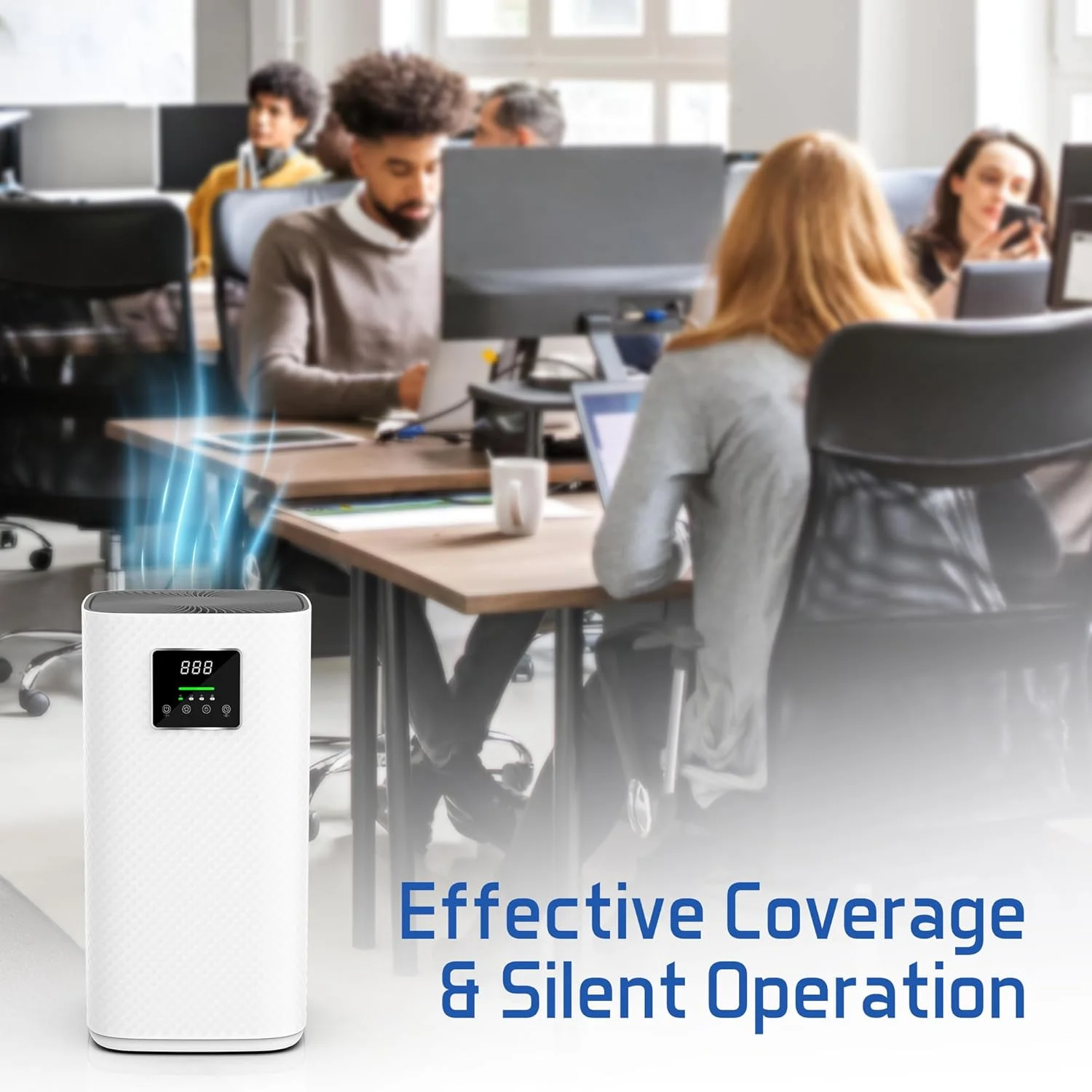 دستگاه تصفیه هوا برای خانه، اتاق بزرگ و دفاتر، از بین برنده گرد و غبار، بو، دود، دارای تایمر و حالت خواب، صفحه نمایش LED، پوشش تا 48 متر مربع، شامل فناوری فیلتر 3 در 1 HEPA، نرخ تحویل هوای پاک 400 متر مکعب در ساعت، H13