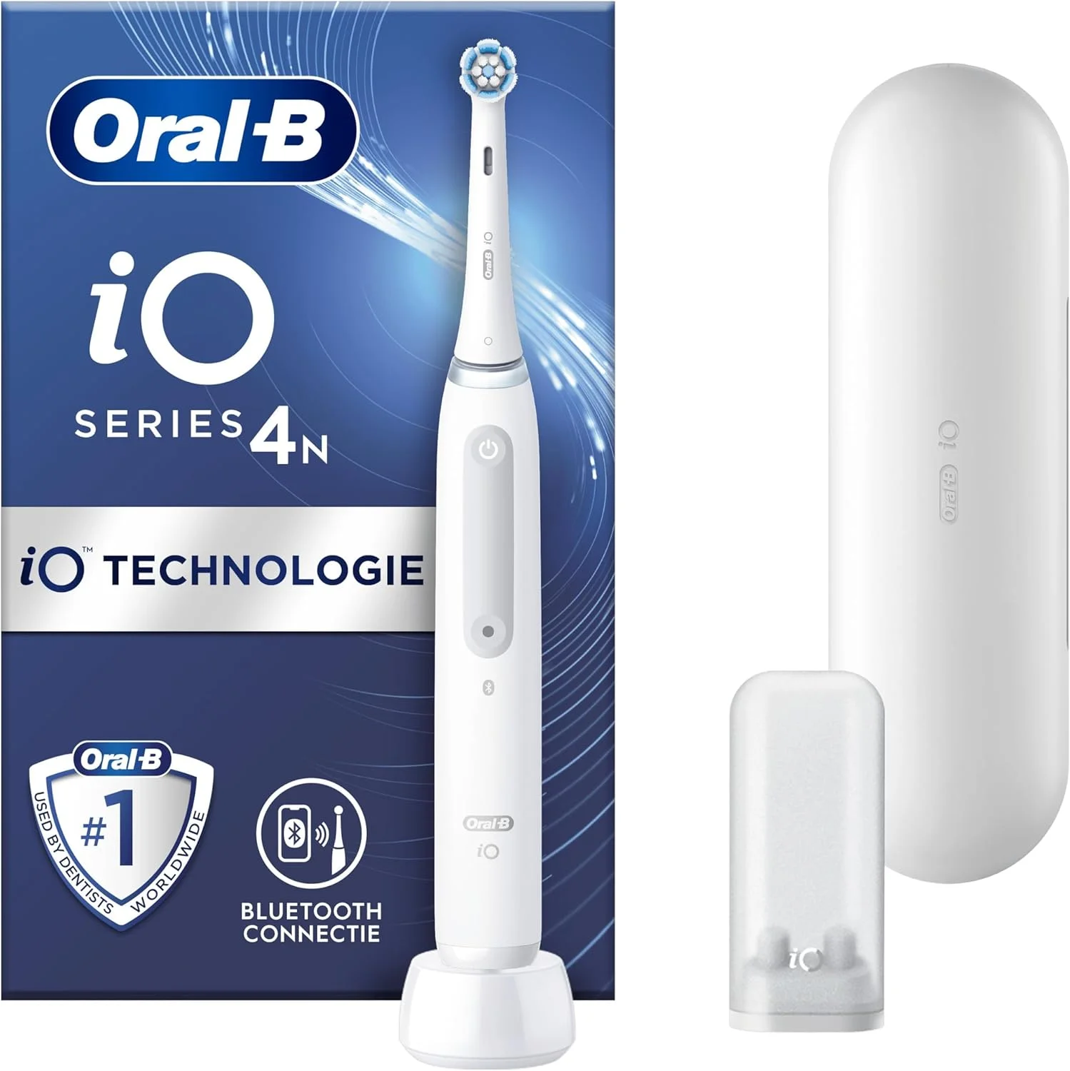 مسواک برقی Oral-B iO4N با دسته قابل شارژ، هوش مصنوعی iO، یک سری و کیف مسافرتی - سفید