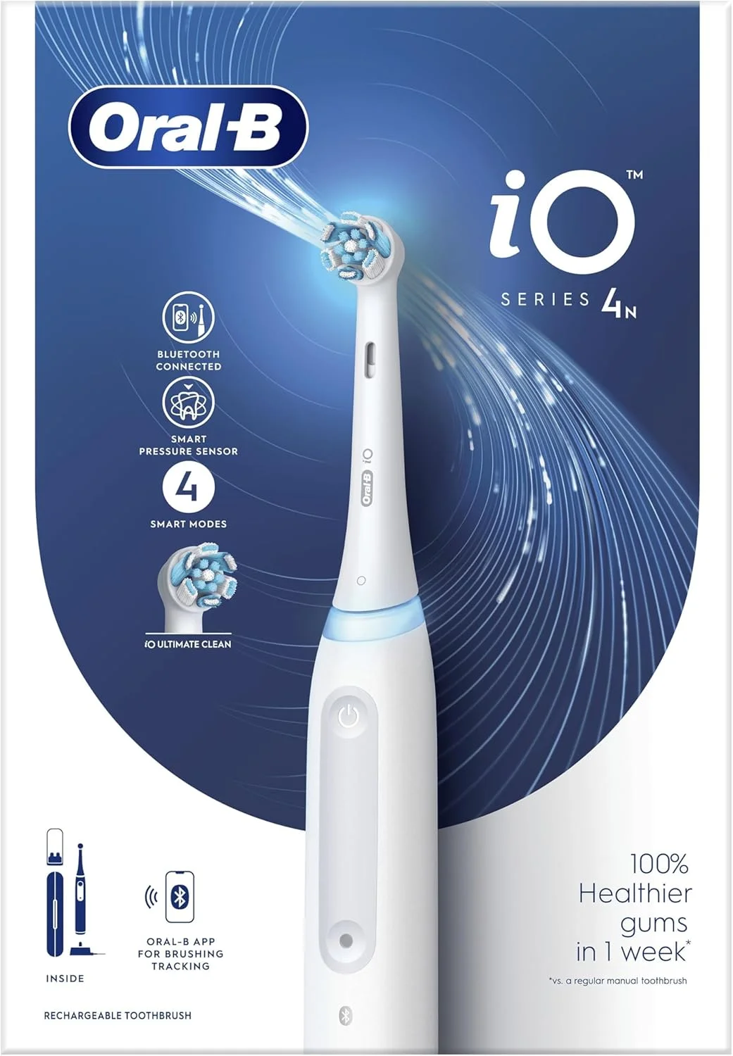 مسواک برقی Oral-B iO4N با دسته قابل شارژ، هوش مصنوعی iO، یک سری و کیف مسافرتی - سفید