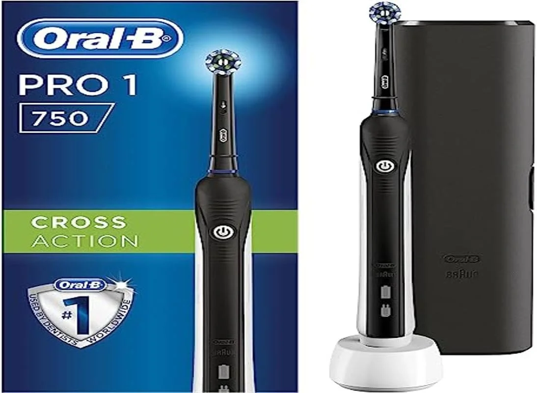 مسواک برقی شارژی Oral-B Pro 1-750، سنسور فشار، باتری بادوام، 1 سری، 1 مسواک، 1 جعبه مسافرتی، مشکی، ایده هدیه