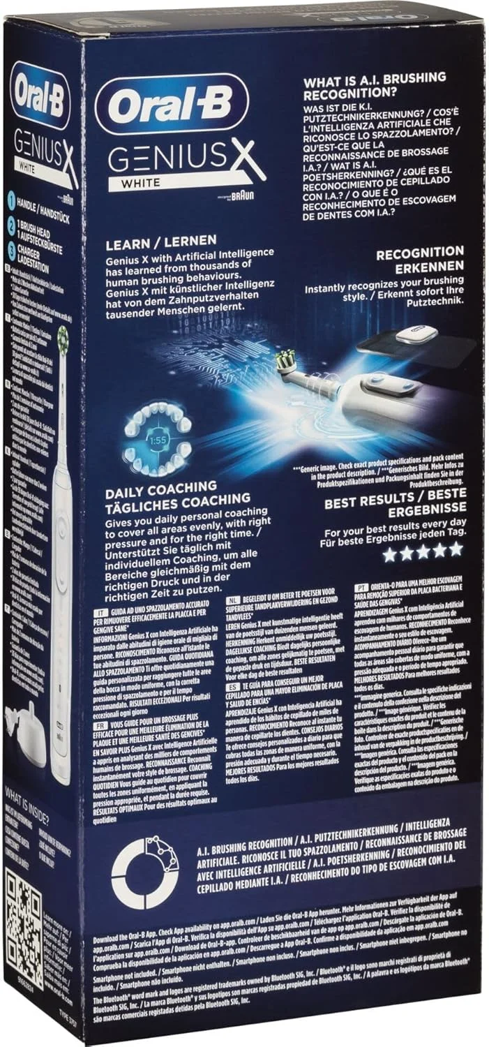مسواک برقی اورال-بی Genius X، دارای 6 حالت پاکسازی برای مراقبت از دندان، هوش مصنوعی و اپلیکیشن بلوتوث، هدیه برای آقایان/خانم ها، طراحی شده توسط براون، سفید مسواک برقی اورال-بی Genius X، دارای 6 حالت پاکسازی برای مراقبت از دندان، هوش مصنوعی و اپلیکیشن بلوتوث، هدیه برای آقایان/خانم ها، طراحی شده توسط براون، سفید