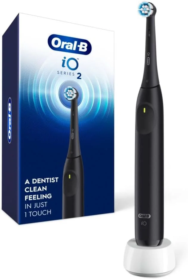 مسواک برقی شارژی Oral-B iO Series 2، مشکی شب با 1 سری برس Gentle Care - سنسور فشار خودکار برای محافظت از لثه - 3 حالت - تایمر 2 دقیقه ای