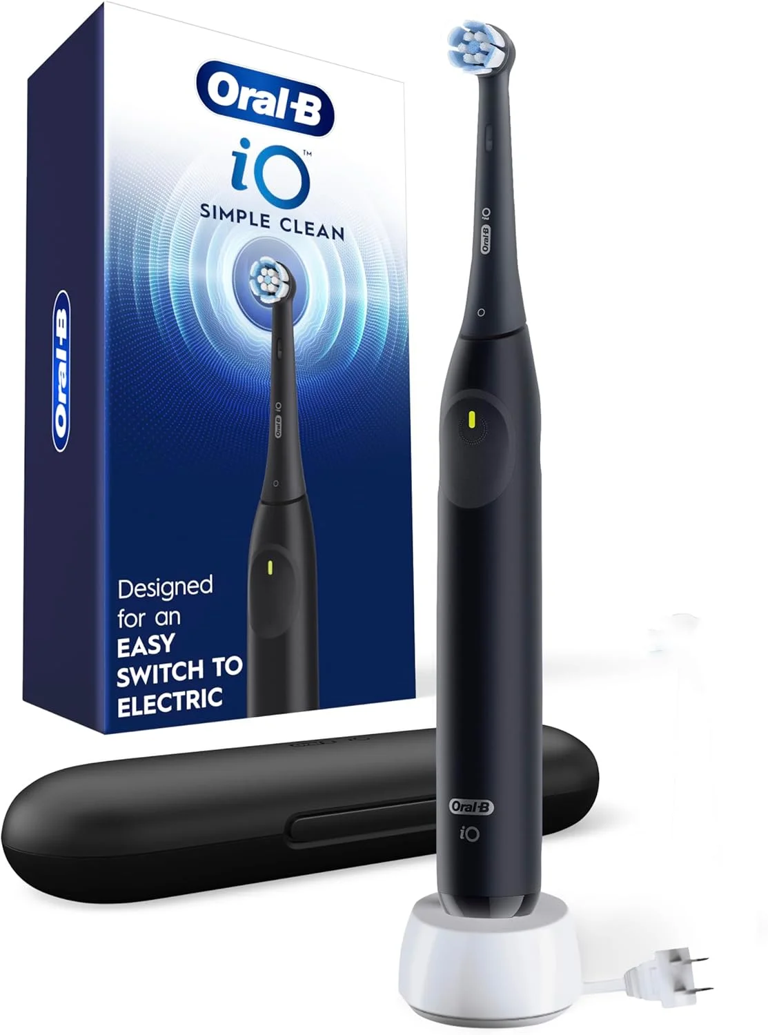 مسواک برقی شارژی Oral-B iO Simple Clean، مشکی شب با 1 سری برس مراقبت ملایم و 1 کیف مسافرتی مشکی - سنسور فشار خودکار برای محافظت از لثه ها - 3 حالت - تایمر 2 دقیقه ای