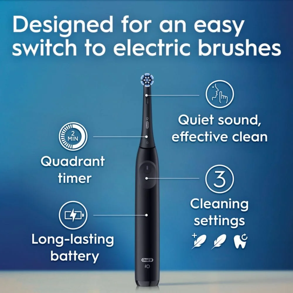 مسواک برقی شارژی Oral-B iO Simple Clean، مشکی شب با 1 سری برس مراقبت ملایم و 1 کیف مسافرتی مشکی - سنسور فشار خودکار برای محافظت از لثه ها - 3 حالت - تایمر 2 دقیقه ای مسواک برقی شارژی Oral-B iO Simple Clean، مشکی شب با 1 سری برس مراقبت ملایم و 1 کیف مسافرتی مشکی - سنسور فشار خودکار برای محافظت از لثه ها - 3 حالت - تایمر 2 دقیقه ای