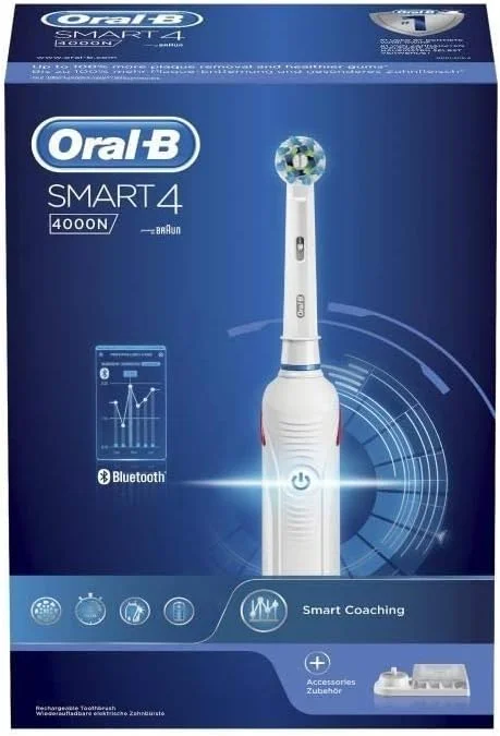 مسواک برقی هوشمند Oral-B Smart 4 4000N سفید، طراحی شده توسط Braun مسواک برقی هوشمند Oral-B Smart 4 4000N سفید، طراحی شده توسط Braun