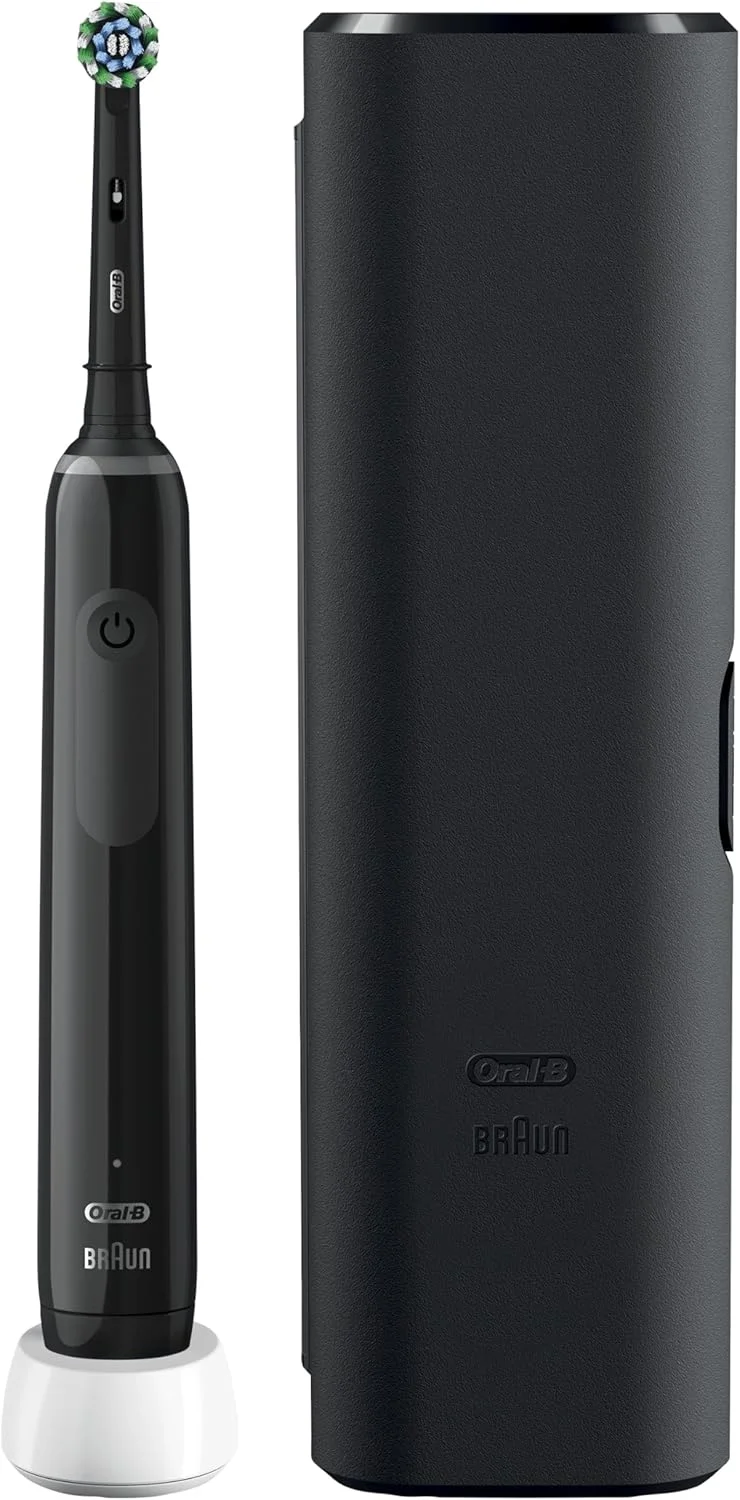 مسواک برقی مشکی Oral-B Pro 3 - 3500، 1 دسته با حسگر فشار قابل مشاهده، 1 سر مسواک، 1 کیف مسافرتی، طراحی شده توسط Braun