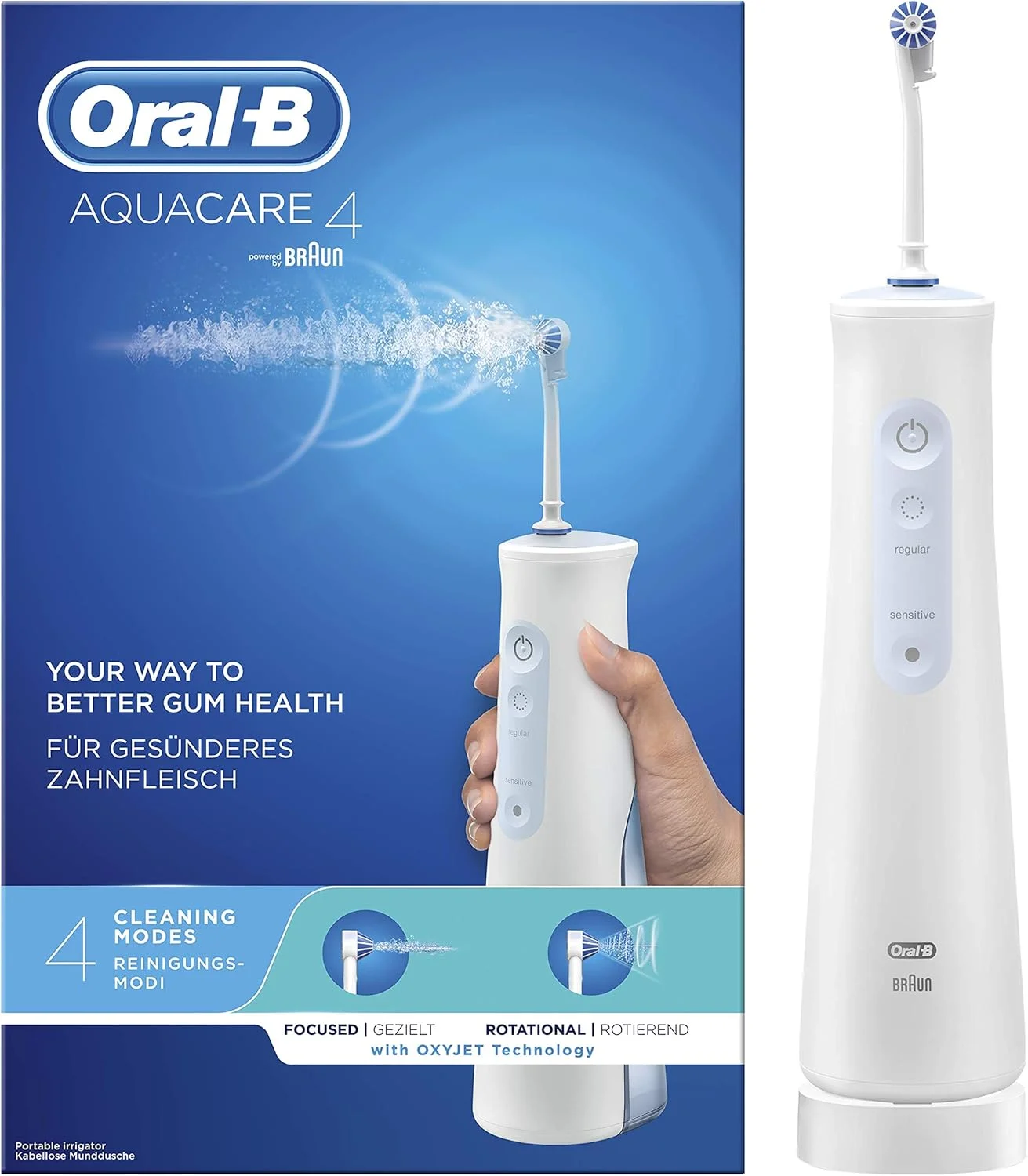 دستگاه شستشوی دهان و دندان اورال-بی Oxyjet، 1 سری، با فناوری میکروحباب، پاکسازی عمیق، احیا کننده لثه، باتری لیتیومی، ایده هدیه، سفید