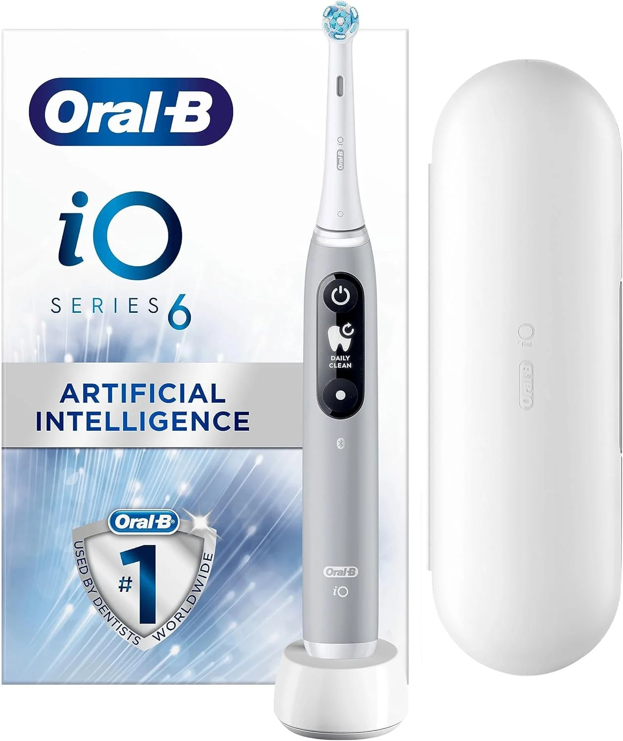 مسواک برقی Oral-B iO6 با فناوری انقلابی iO، دارای 1 سری مسواک و کیف مسافرتی، 5 حالت با قابلیت سفید کردن دندان، دوشاخه 2 پین بریتانیا، خاکستری اوپال