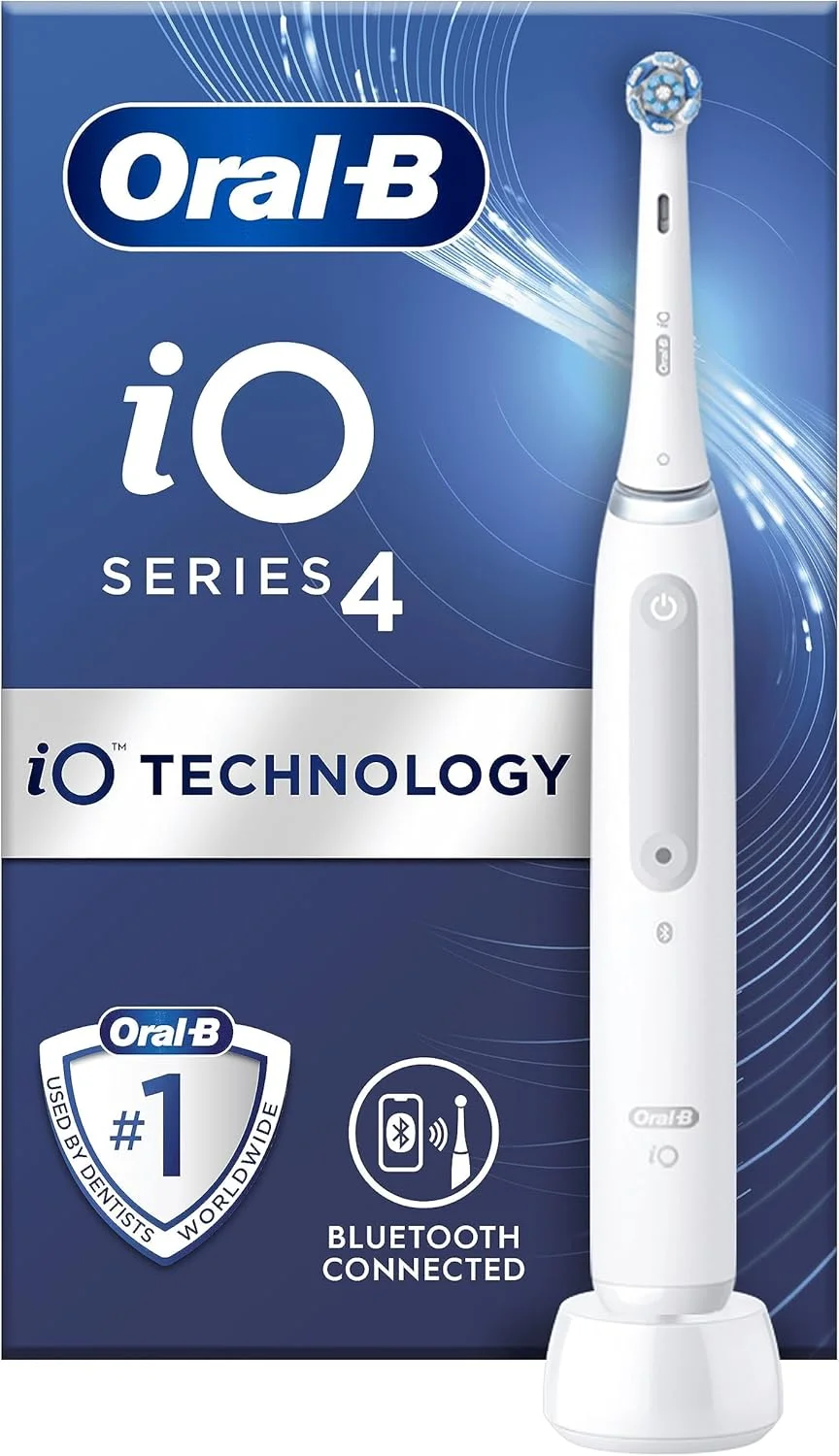 مسواک برقی بزرگسالان Oral-B iO4، مسواک برقی Oral B، دارای 1 سری مسواک، 4 حالت با قابلیت سفید کردن دندان، مسواک برقی بزرگسالان، دوشاخه UK 2 پین، سفید، مسواک Oral B Io