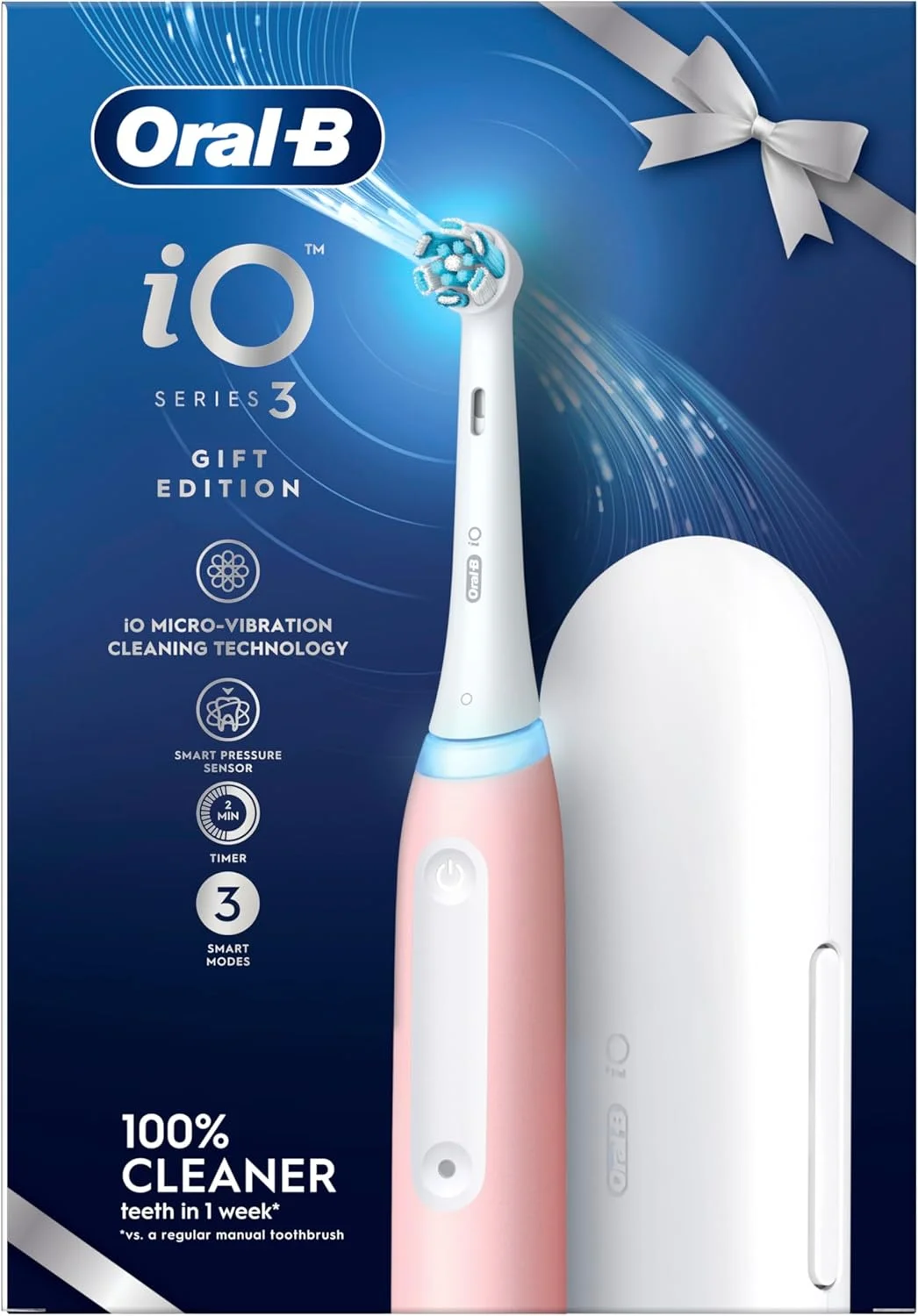 مسواک برقی بزرگسالان Oral-B iO3، 1 عدد سری مسواک و کیف مسافرتی، 3 حالت با سفید کننده دندان، دوشاخه 2 پین EU، صورتی
