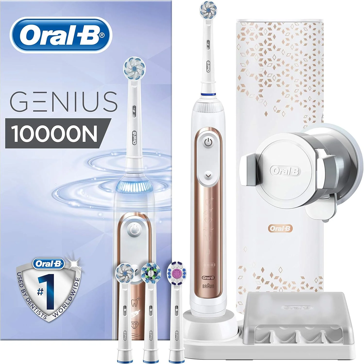مسواک برقی اورال-بی Genius 10000N با محافظ لثه و جعبه مسافرتی شارژ ممتاز، رزگلد